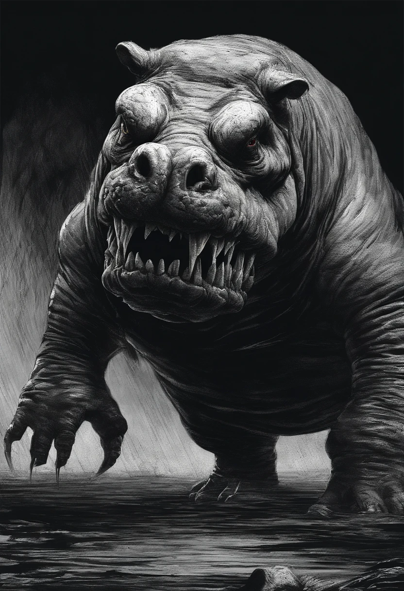 hippopotamus、terrifying、opening a big mouth