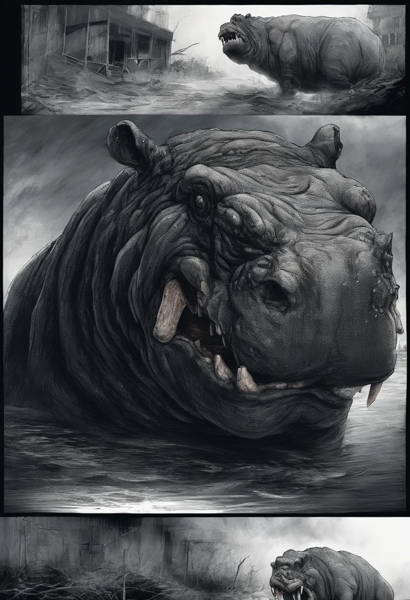 hippopotamus、terrifying、opening a big mouth