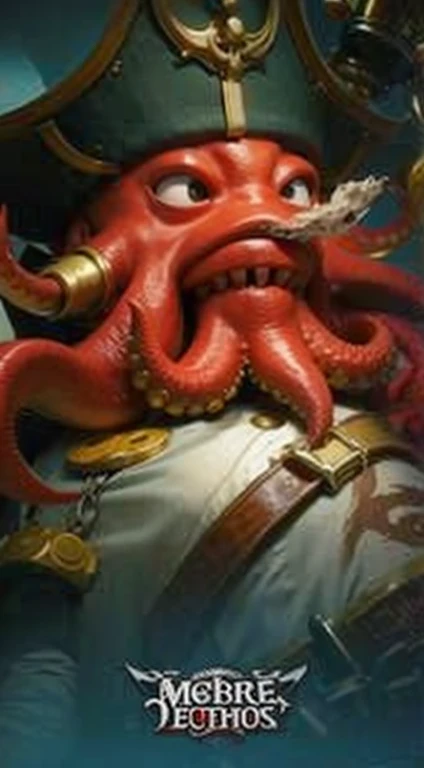 Red octopus humanoid, pirate cloth