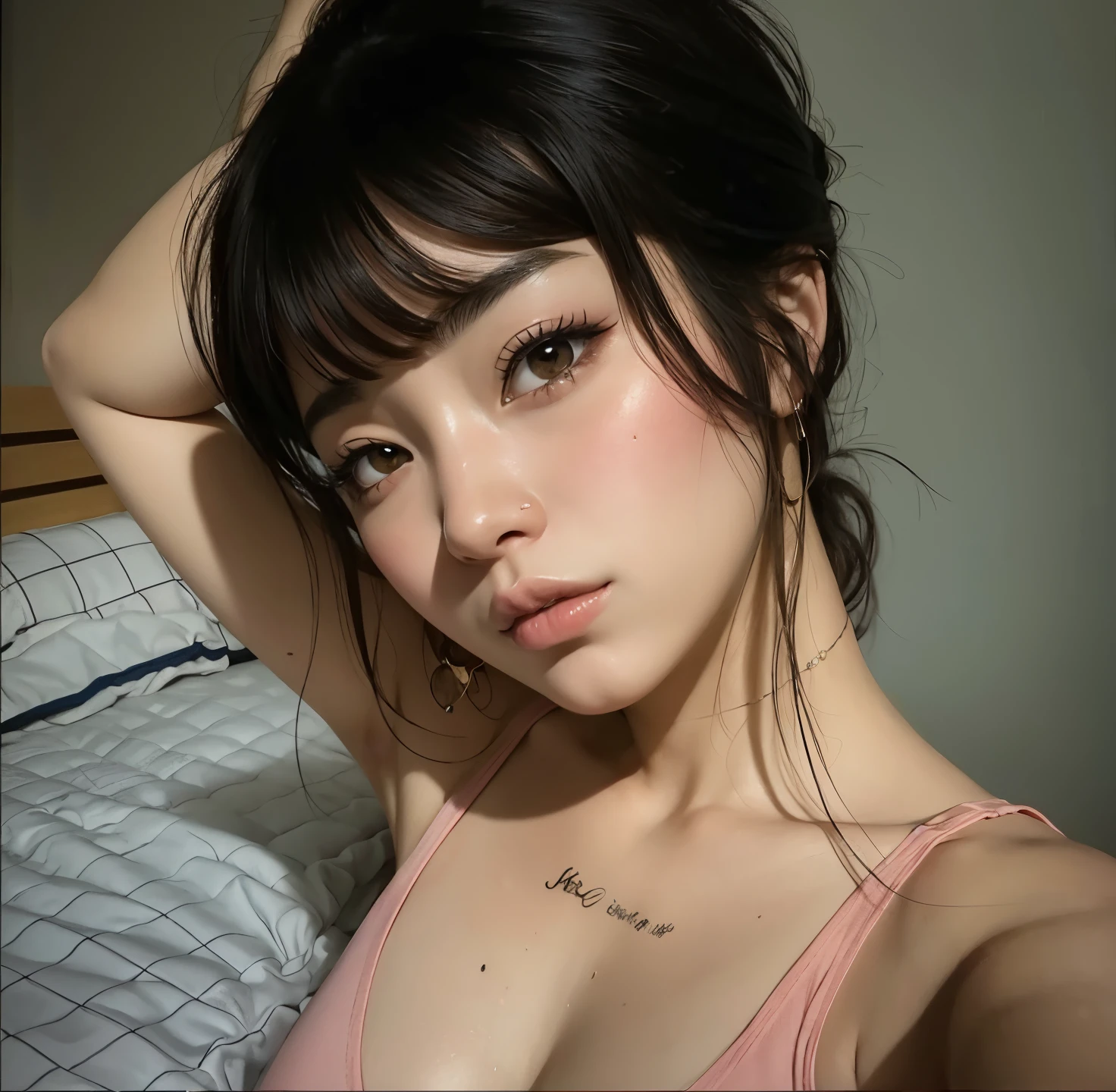 Hay una mujer con un top rosa posando para una foto., Retrato realista kawaii, Modelo IG | Artgerm, Pintura realista de chica linda, 🤤 girl portrait, realista. Cheng Yi, fotorrealista!!!!!!! Artistic style, Estilo de arte realista, detailed face of a asian girl, chica linda-fina-cara, Pintura digital realista, Realismo del anime, Anime Thai Girl