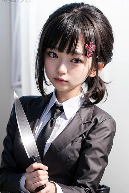 Japanese girl, knife, black suite