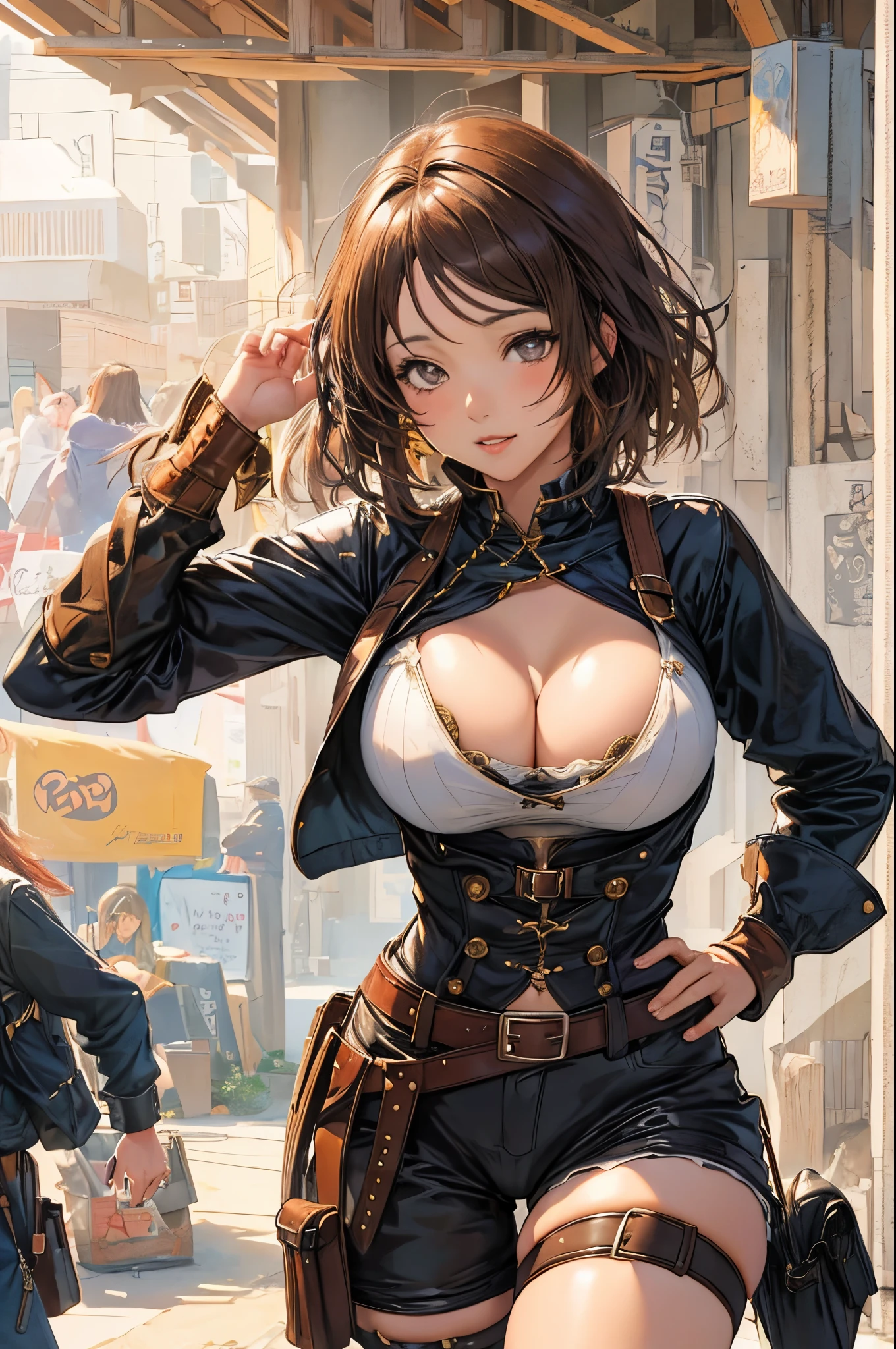 Anime Girl, Cowgirl costume, Colossal tits, Brown hair, perfectly proportions, ((Shorthair))