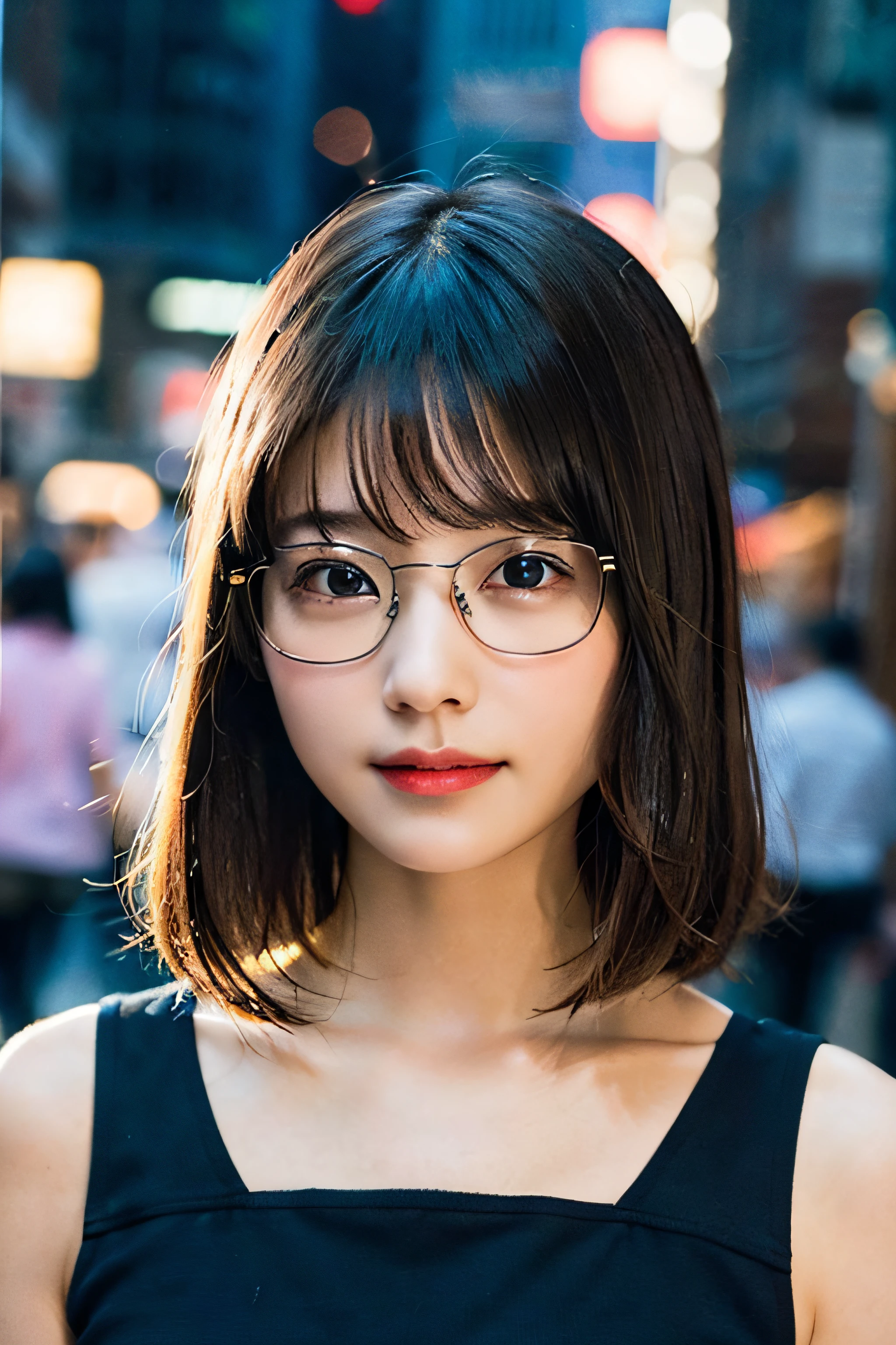 (RAW photo, best quality), (realistic, photo-realistic:1.3), extremely delicate and beautiful, Amazing, finely detail, masterpiece, ultra-detailed, highres, (best shadow),
sharp focus, volumetric fog, 8k UHD, DSLR, high quality, Fujifilm XT3,
a woman wearing glasses and a blue top posing for a picture in the street with her hand on her head, glasses, a picture, aestheticism