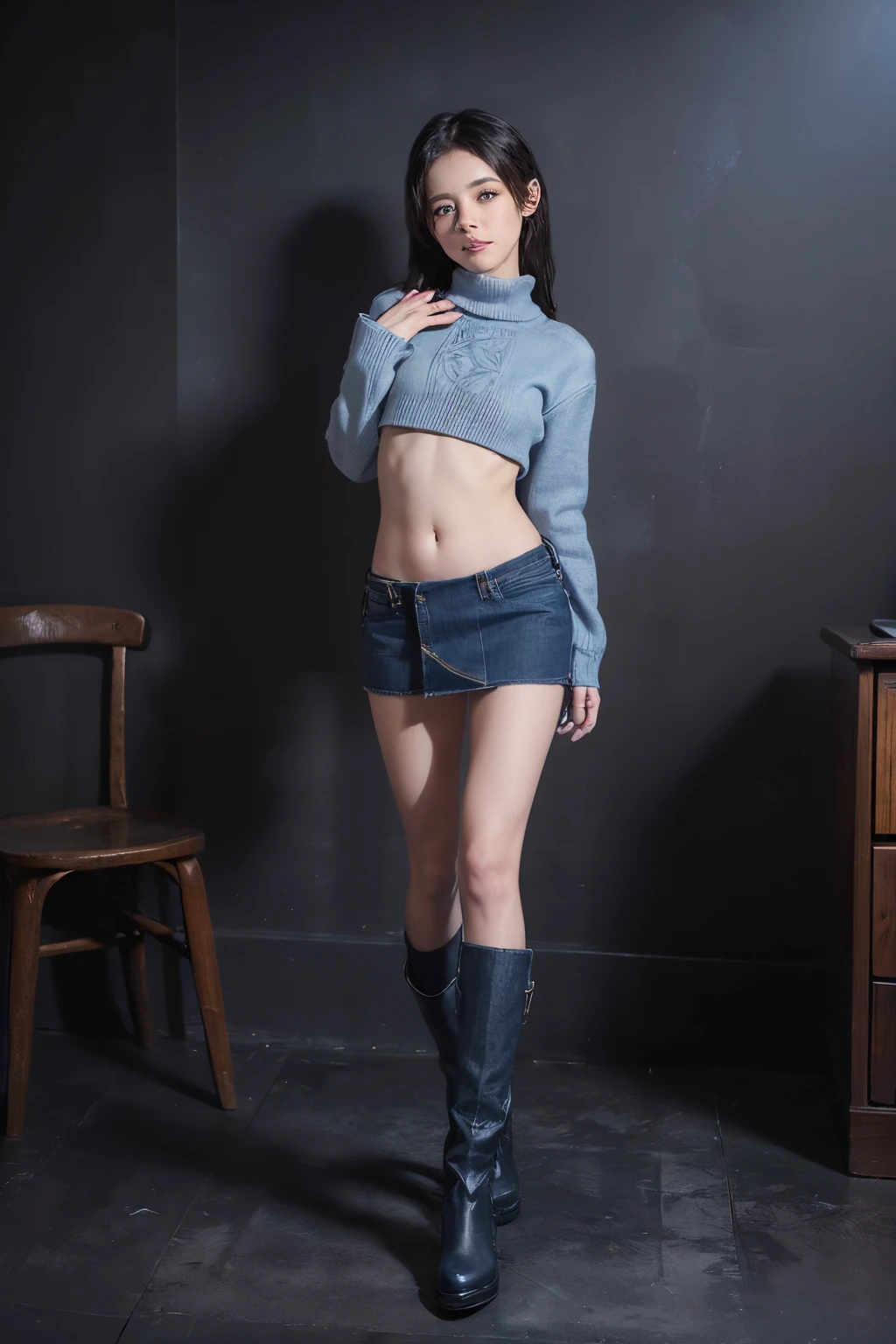 1girl, standing,, slender,  short black hair, punk girl, mad max,(disheveled clothes:1.4),