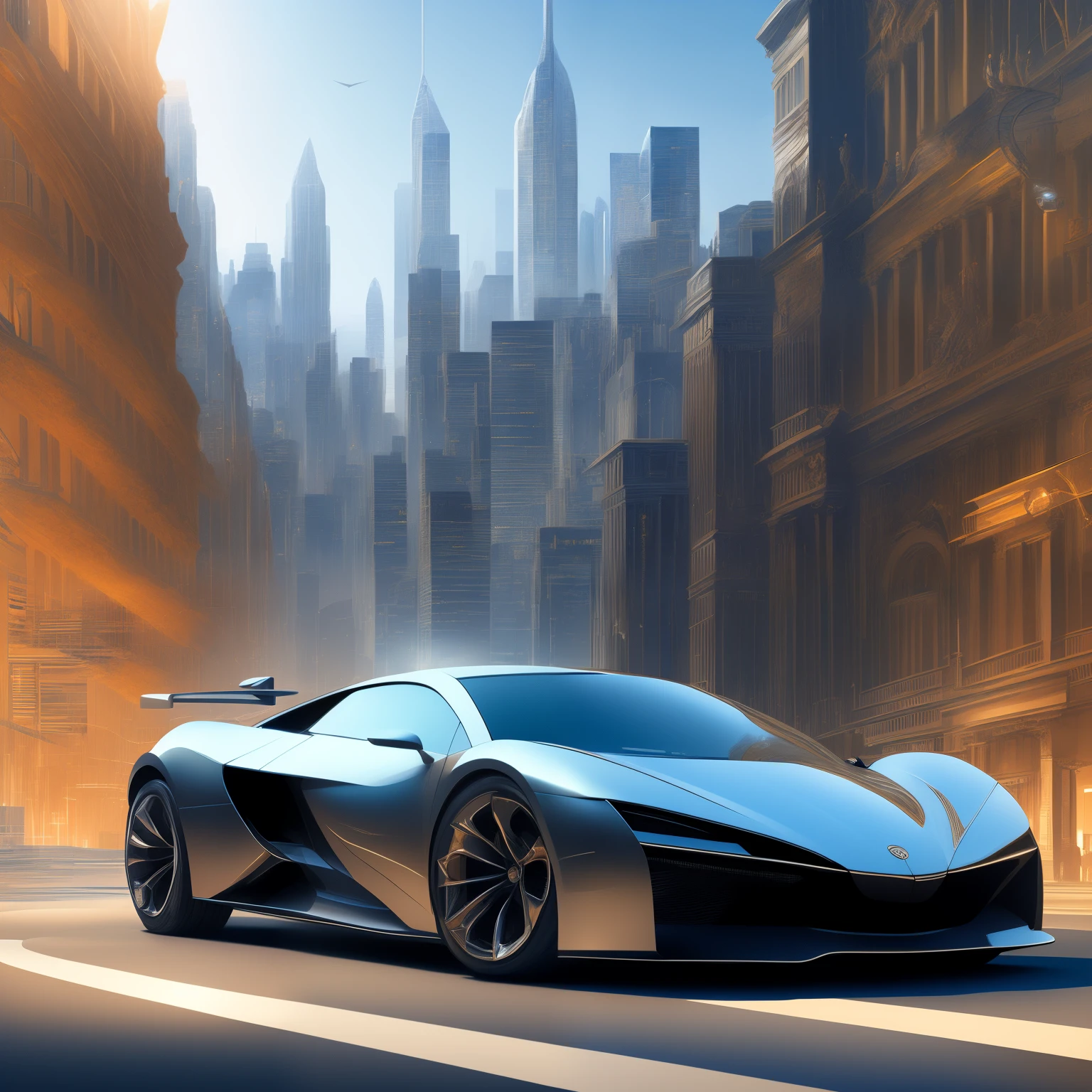 masterpiece wallpaper of modern car, shinny metal, city, low angle, intrincate, elegant, highly detailed, digital painting, artstation, concept art, smooth, sharp focus, illustration, art by artgerm and greg rutkowski and alphonse mucha, 8k