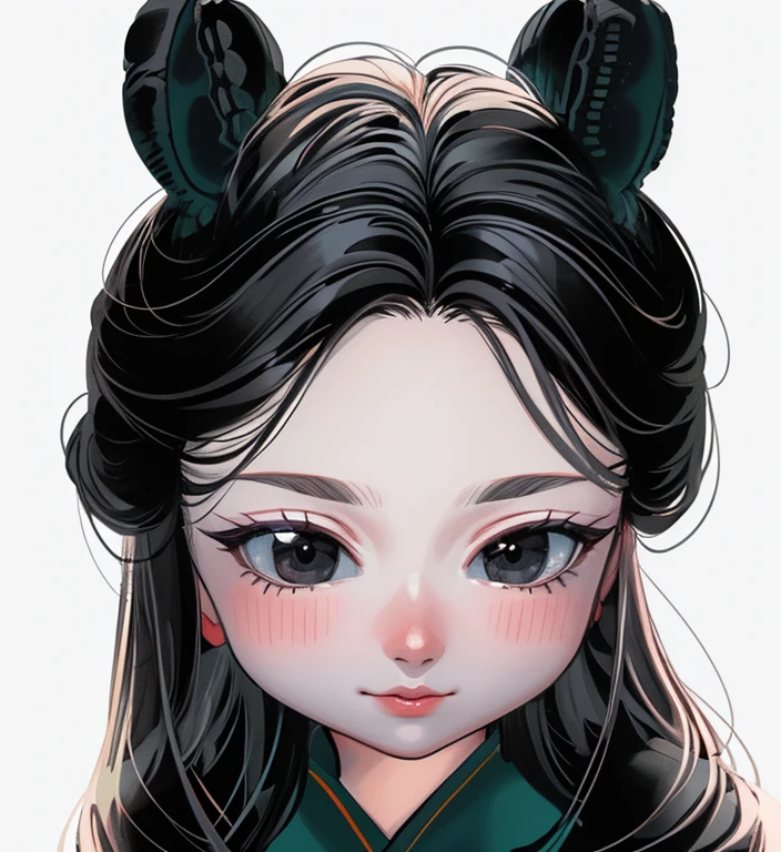 Double buns hair style, (masterpiece, top quality, best quality, official art, beautiful and aesthetic:1.2), (1girl:1.3), extreme detailed,(fractal art:1.3),colorful,highest detailed, full black eyes, small nose, small mouth, closed mouth