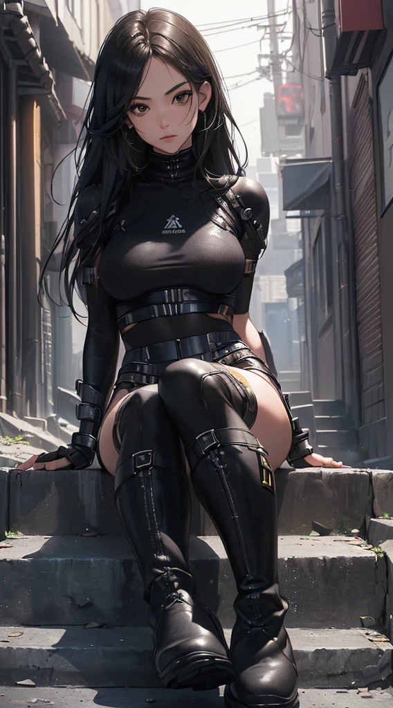 ((best quality)), ((masterpiece)), (detailed), perfect face,woman,beautiful,bondage,sexy,collar,bit gag,bdsm,ponyplay,armbinder,(chastity belt),face harness,tears,embarrassed,nsfw,((ponygirl)),face harness,harness gag,tail,sad,tears,japanese_cute_girl,(thigh boots),city,squatting,(open legs),arms behind back,wedgie,(spread legs),latex,black out fit,city,nude,