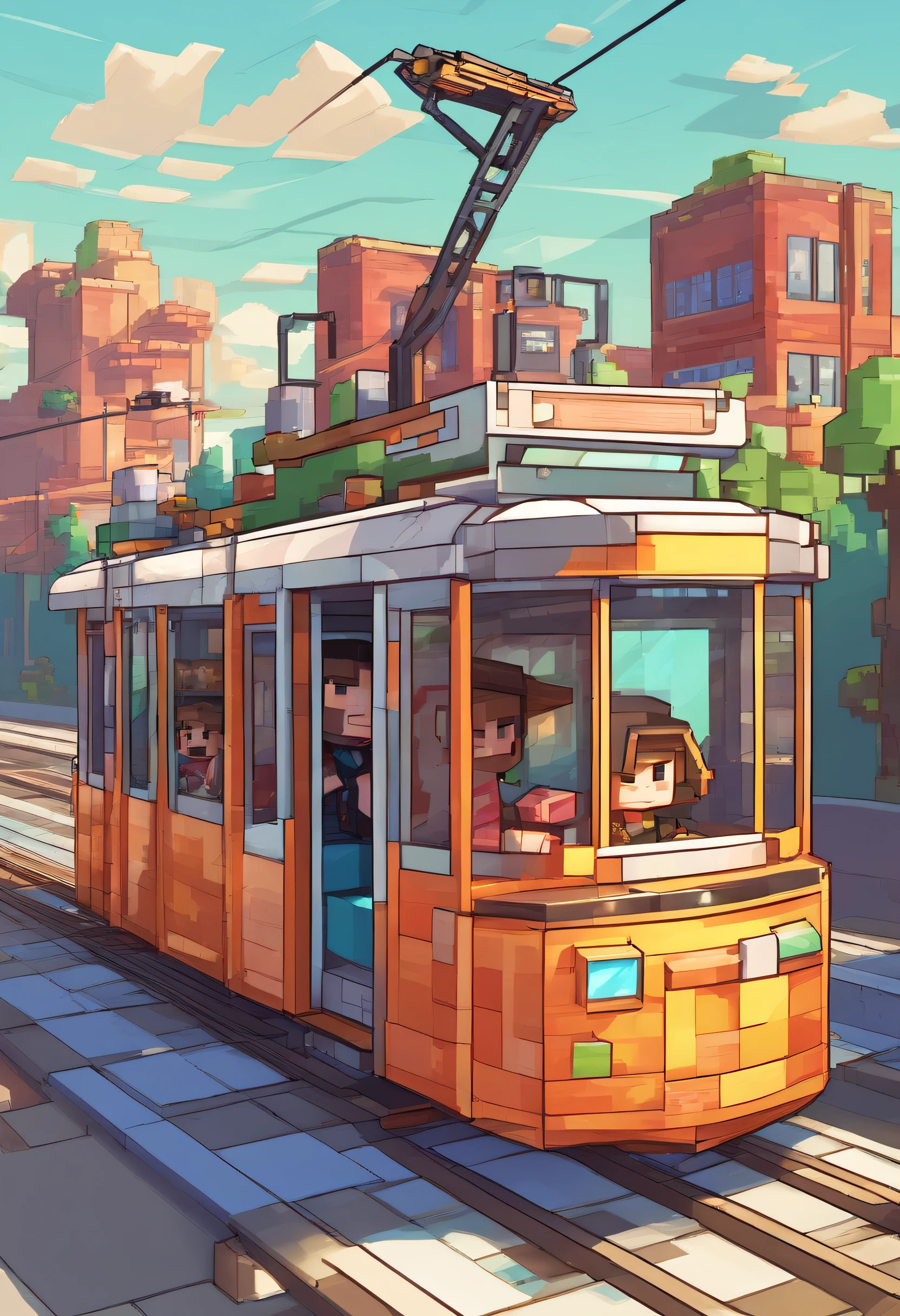 masutepiece、A hyper-realistic、Photorealsitic、Tram in the shape of Thomas the Tank Engine