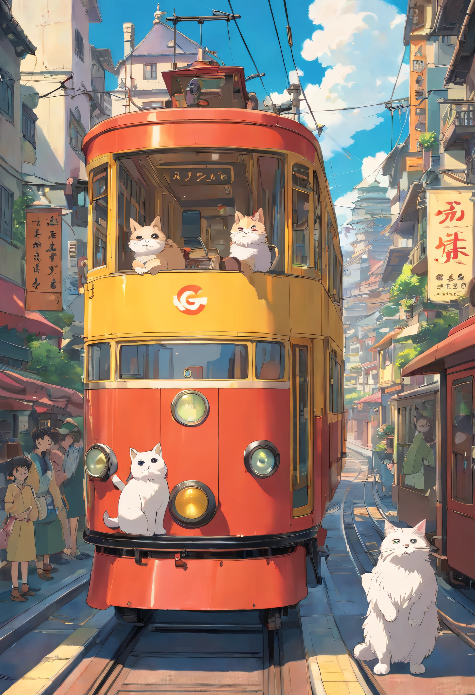 masutepiece、A hyper-realistic、Photorealsitic、Tram in the shape of Thomas the Tank Engine