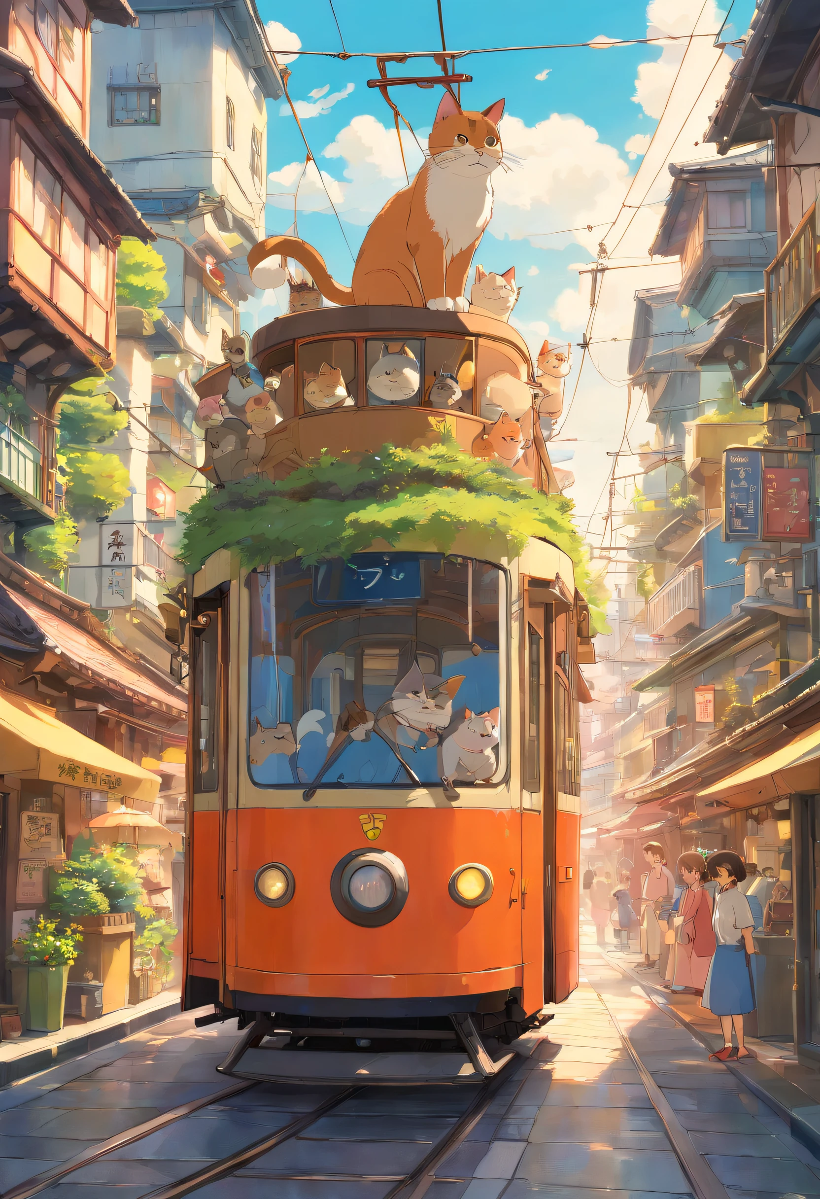 masutepiece、A hyper-realistic、Photorealsitic、Tram in the shape of Thomas the Tank Engine