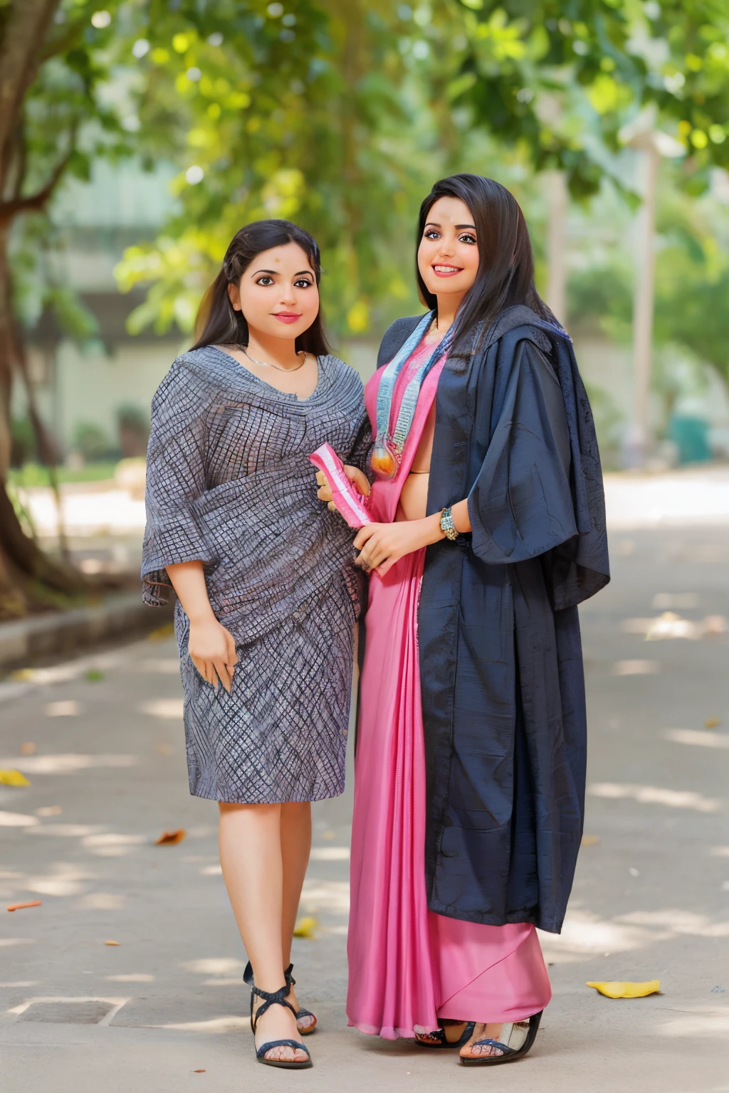 Sisters in graduation day.pink saree