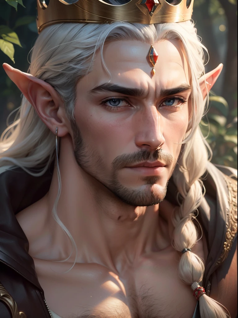 1Masculino, macho_centro, sozinho, Rei elfo, Handsome, cabelos prateados, Olhos cinzentos, 8k, High definition, altamente detalhado:1, altamente detalhado:0.5, benevolente, fechar_em cima, elven king, ((crown)), nature, ((portrait)),