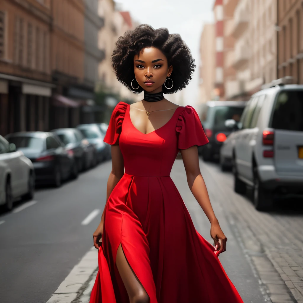 Black woman in a red dress