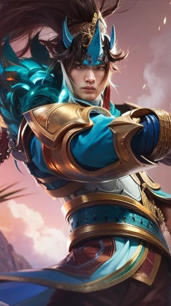 Asian man, warrior, long hair, confidence face
