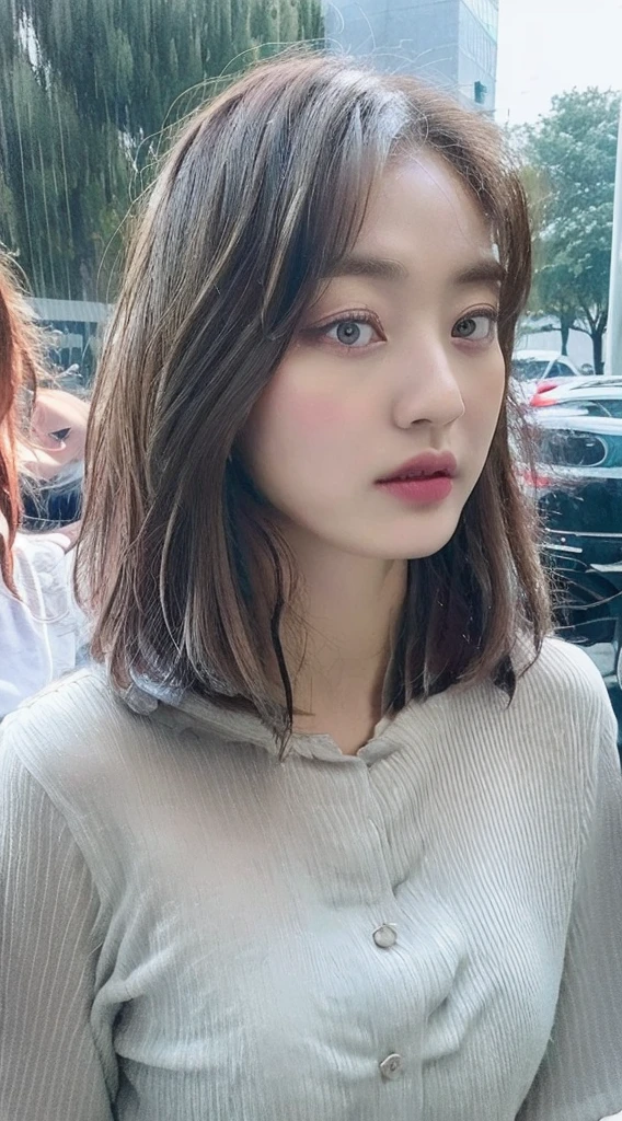 ((top quality, 8k, masterpiece: 1.3)), sharp, focus: 1.2, beautiful woman with a perfect body: 1.4, full small face, 16 years old Japan girl, seduction, slim abdomen: 1.2, ((layered haircut, large: 1.2)), (no bra) (small and beautiful hard (thin moist buttons to the length of the shirt: 1.1), (rain-soaked white shirt), (rain, street: 1.2), Wet Body: 1.1, Highly detailed face and skin texture, Detailed eyes, double eyelids, tanned skin, sexy, tanned, protruding, sexual