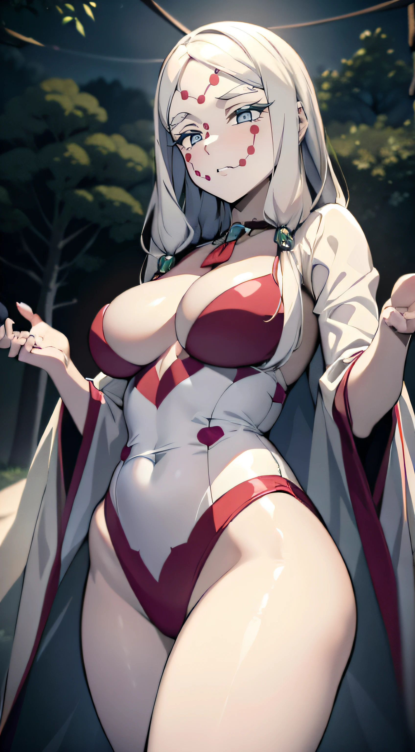 One Demon Girl, Swimming in the lake, Masterpiece, Best Quality, in full height (Body Full 1.1.), Highly detailed hands, Very detailed fingers, Beautiful waist, nice feet, hiquality, Highly detailed face, Depth of field, HDR, Very detailed, Ray Tracing, full - body, Dark Fantasy, Demon Tattoo, Ultra Beautiful, lovely small breasts. white colored hair,Transition to red, pale skin, woods, Night Forest, moon light, Beautiful figure, taut clothes, black cape on pink kimano, Lovely Medium Breasts, Smiling, gray eyes, handsome body, sexy clothes, Beautiful eyes, very detailed eyes, Very detailed face, handsome body, Cherecter Desing, Very detailed, Detailed body, Detailed hands, Detailed, Vibrants, Detailed Face, sharp-focus, WLOP, artgerm, anime art, Vibrants, Detailed Face, Hugh Details, sharp-focus, Very drooping face, A detailed eye, super fine illustration, better shadow, finely detail, Beautiful detail