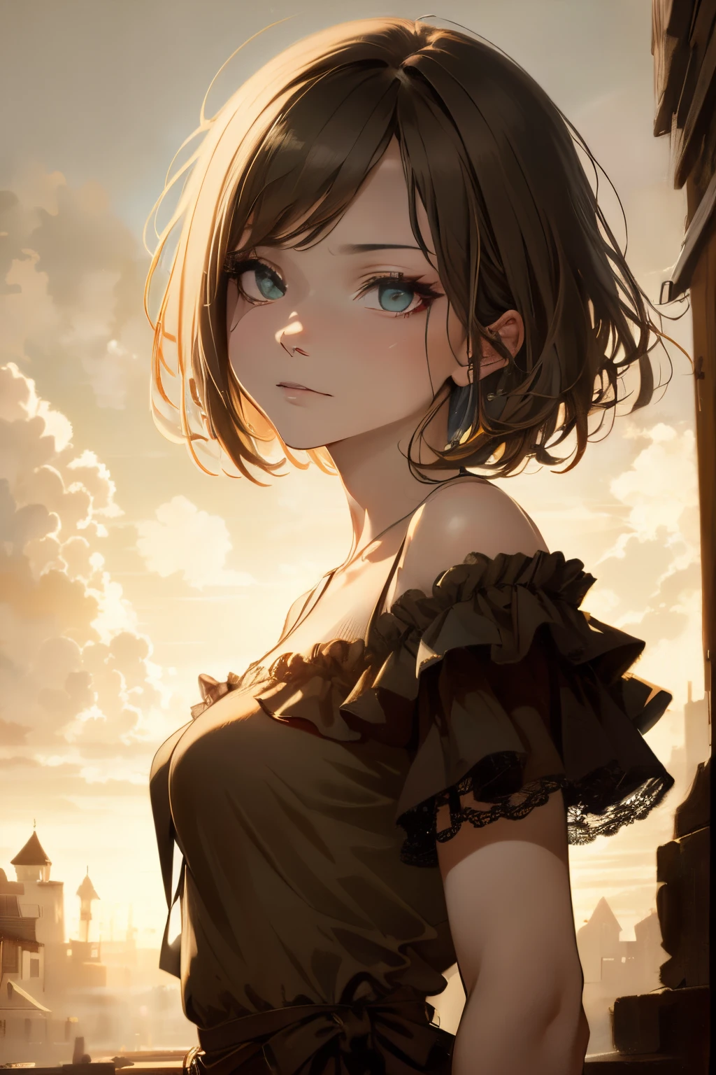 (Best Quality, masutepiece:1.2, 超A high resolution, Realistic:1.5), Raw photo, 1girl in, Off-shoulder, In the Dark, Deep Shadows, low key lighting, Cool color tones, a captivating gaze, Short hair, foggy atmosphere, mystic atmosphere, subtle highlights, dramatic contrasts, Elegant Pose, intense emotion, ethereal beauty, Enchanting darkness, enticing expression