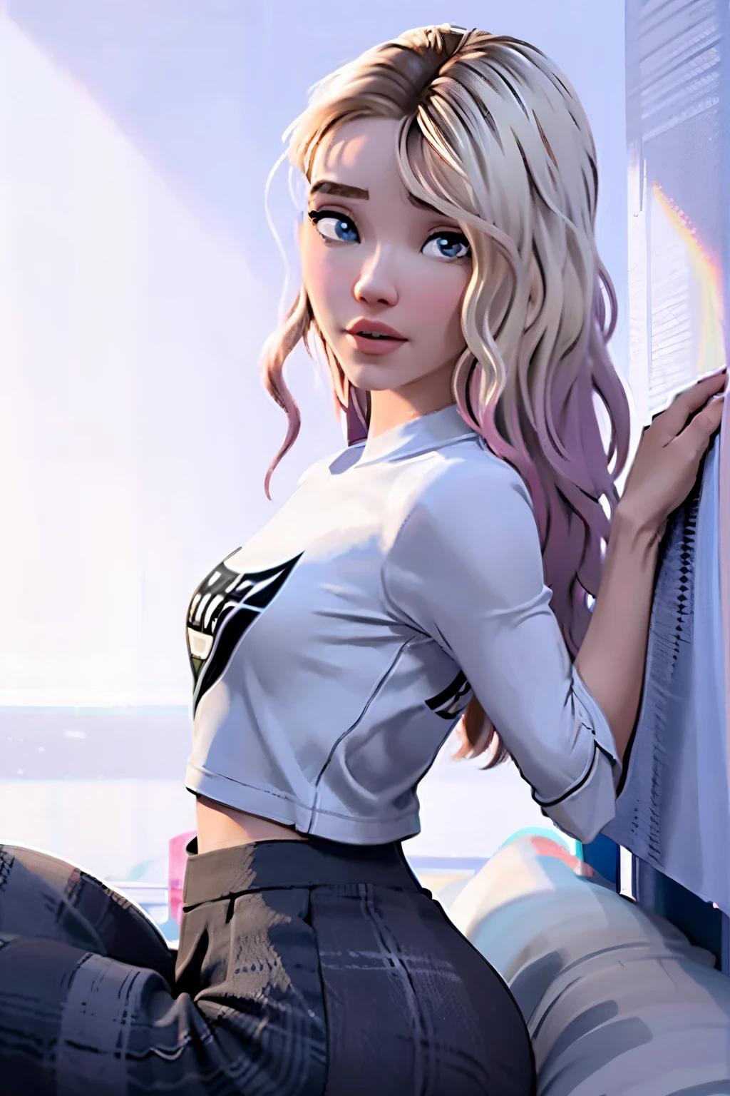 [luz ambiente suave],Fundo quarto rosa,( bonita),SGWEN, (Estudante de 20 anos)) [cabelos curtos] ((bem musculoso)),(selfee) gravura [suado],[Detalhes do rosto],(Beautiful skin expression [transparency]),(Mais sobre a pele bonita),[Detalhes realistas da papila],[Physical details],(Realistic physical details),Eros no Corpo Natural,[anatomia ideal],[Dessaturação],(alta qualidade),(alta resolução),((medium tits)), (((Casual clothes))), ((shirt)), (((Skirt))), ((Lying in bed)), Sexy Pose, (((ass focus)), (((cute ass)))