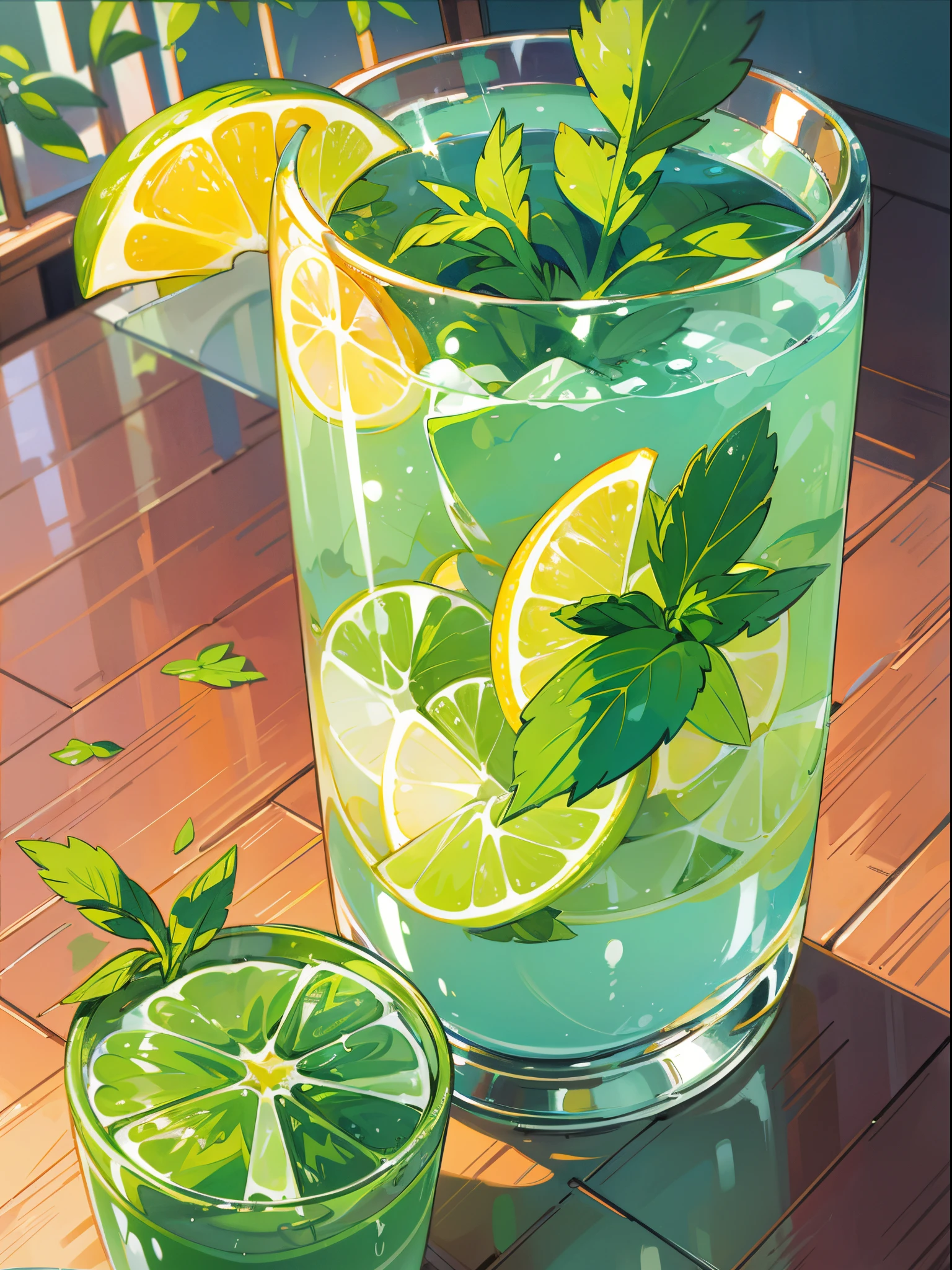 Isometric, Mojito, Mint, Lemon, Jelly, Glass, Flower, Pixel Art, Rich Detail, HD 8K