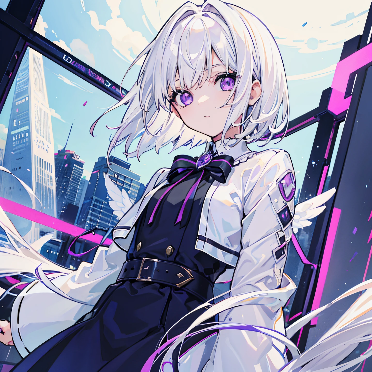 One girl,White hair,angelicales,Purple eyes,bob,short hair