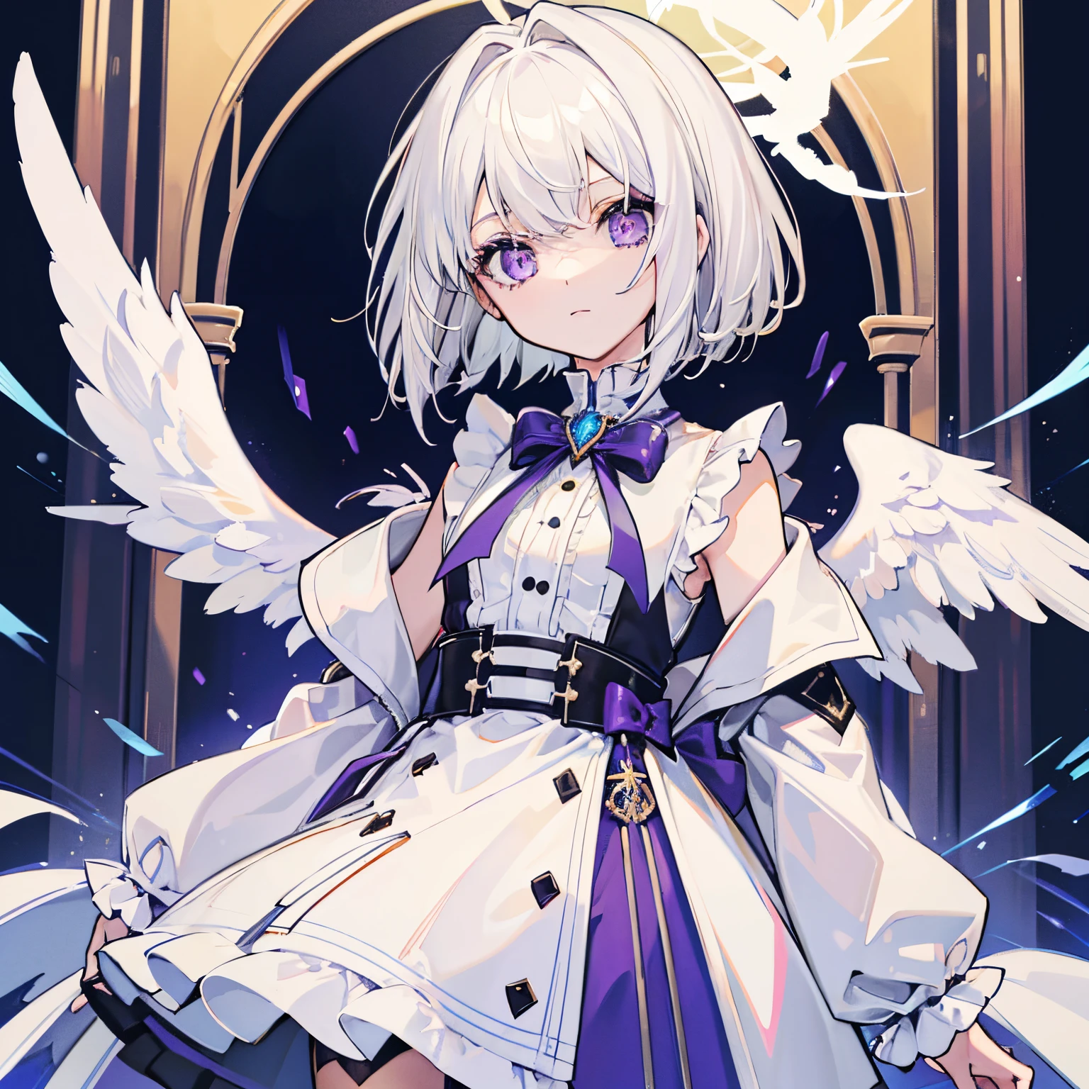 One girl,White hair,angelicales,Purple eyes,bob,short hair