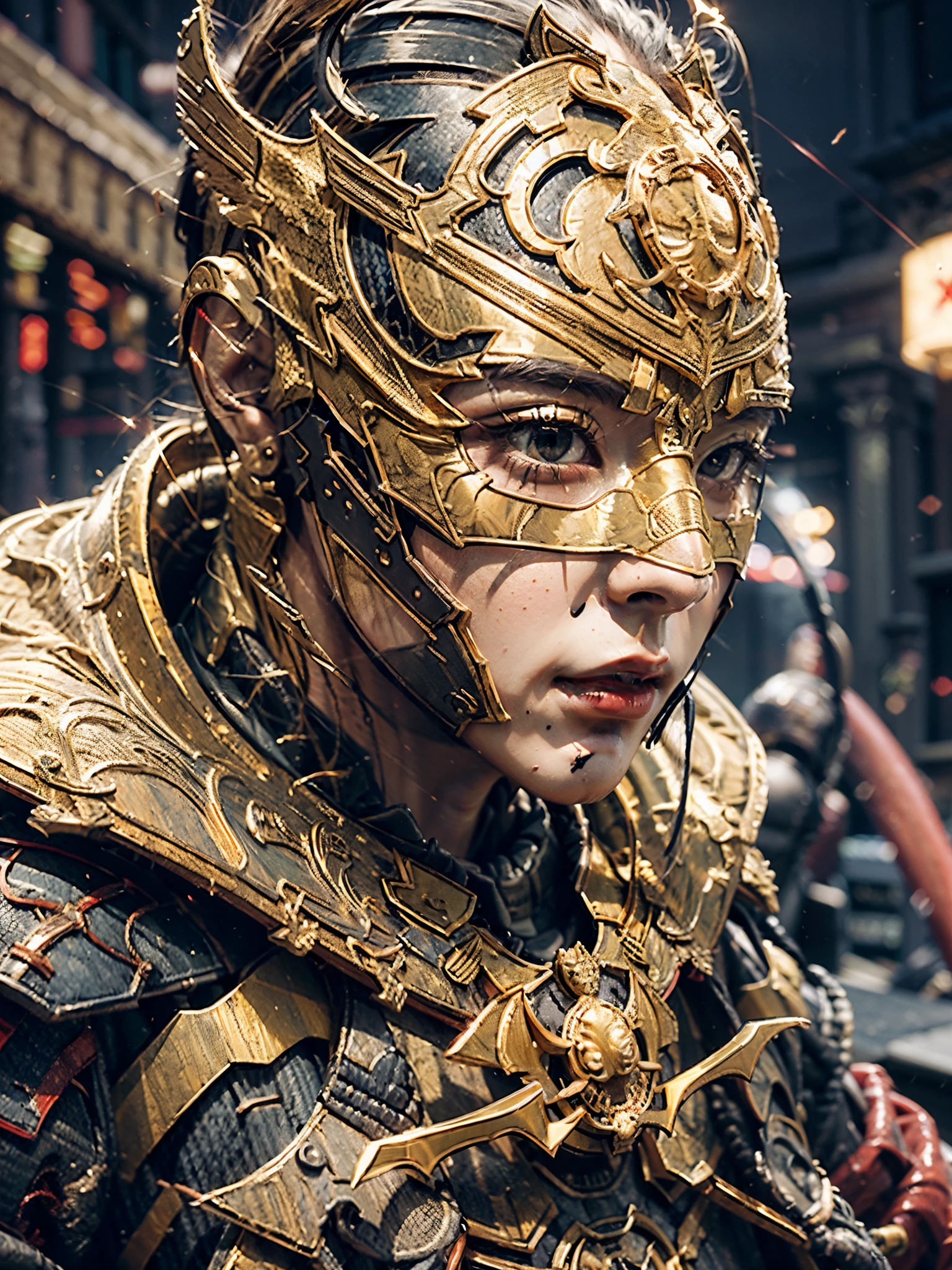 batman in a gold and red suit, cinematic, HD, neon lights, detailed, close up shot, shadows, —auto —s2-imagine - --auto --s2