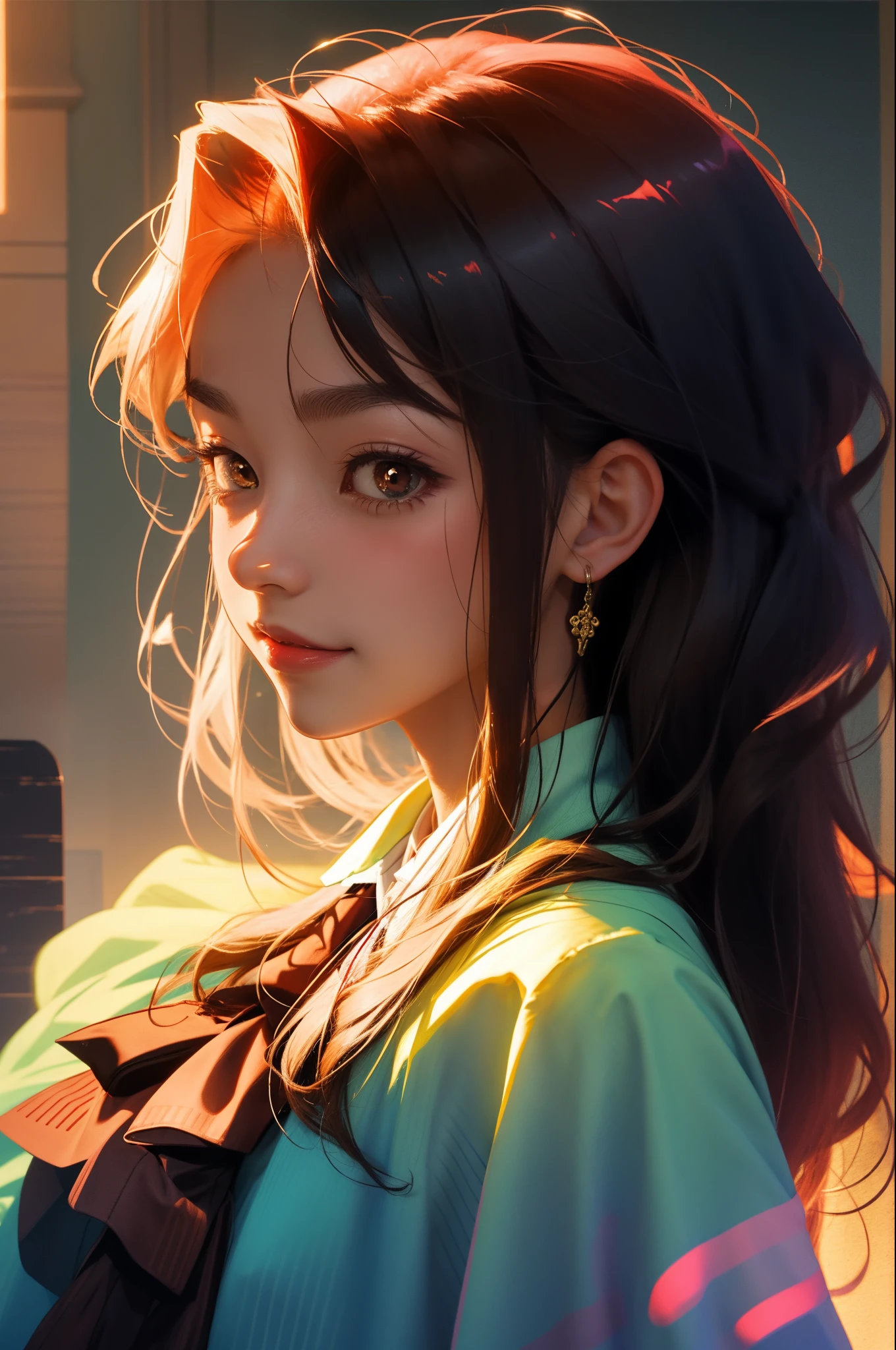 Side view of an anime boy，sliver long hair，Brown pupils，There is a smile at the corner of his mouth，A lone
