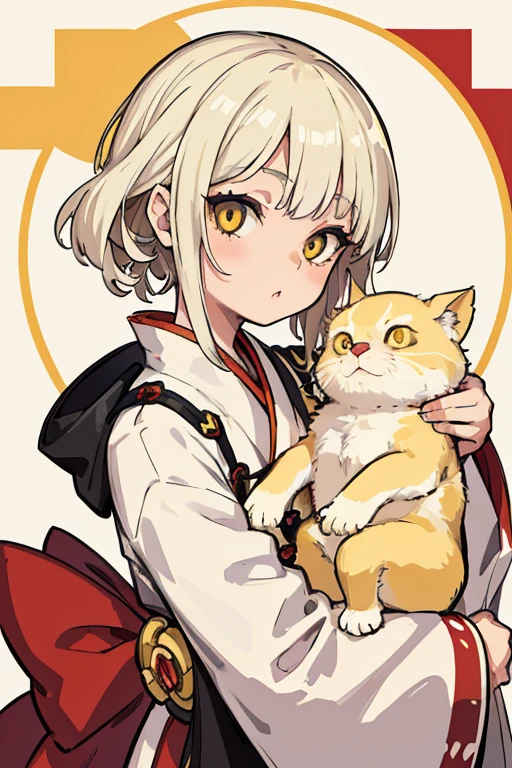 A baby girl, beige hair, a yellow eye and a white eye, kimono , (Highest quality)