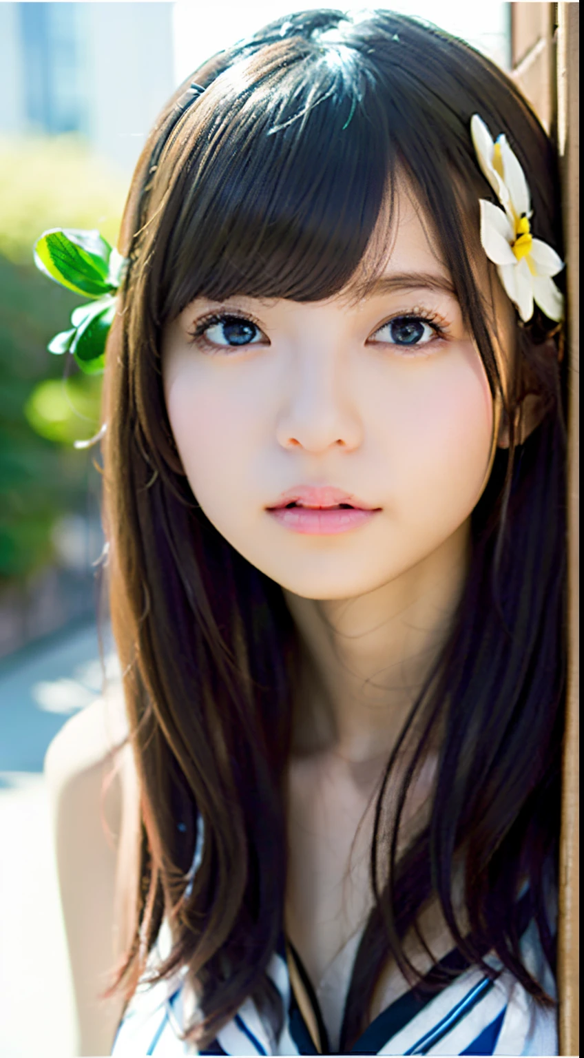 Top Quality, White Skin, Real Human Skin, (Detailed), Oval Face, Pore, Ultra High Definition, (8k, RAW Photography, Photorealistic: 1.4), One Girl, Slim, Happiness (Gentle and Goddess-like Eyes): 1.2), (Lip Gloss, Eyelashes, Gloss Face, Best Quality, Ultra High Definition, Wide Lighting, Natural Shading), Shot from the Side, Huge Breasts, Side , white camisole, full body, standing figure, hands behind the back, beautiful constriction, slender, short hair, sagging eyes, double eyelids, Japan person, cityscape,