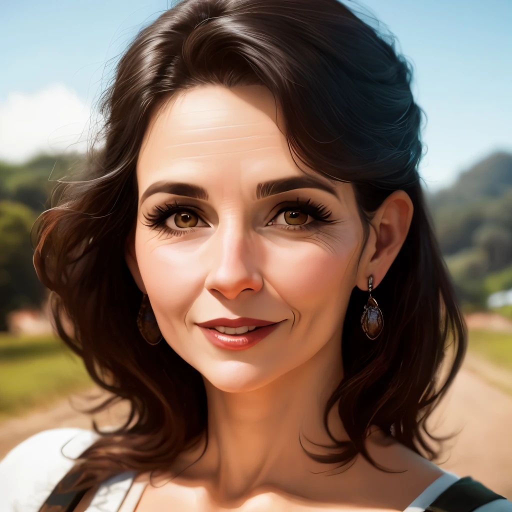 Uma mulher realista, loira de 35 anos, bonita