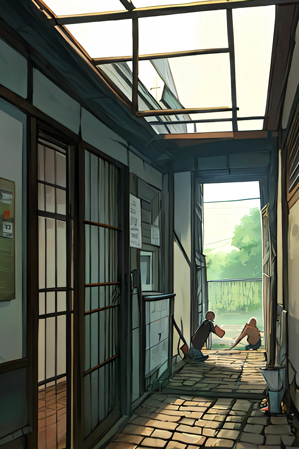 (best quality:0.8) Perfect anime illustration, Interior de uma casa pobre , humilde, na periferia, scenecy, sem humanos, anime setting outskirts of london,bairro pobre, sujo, quebrado