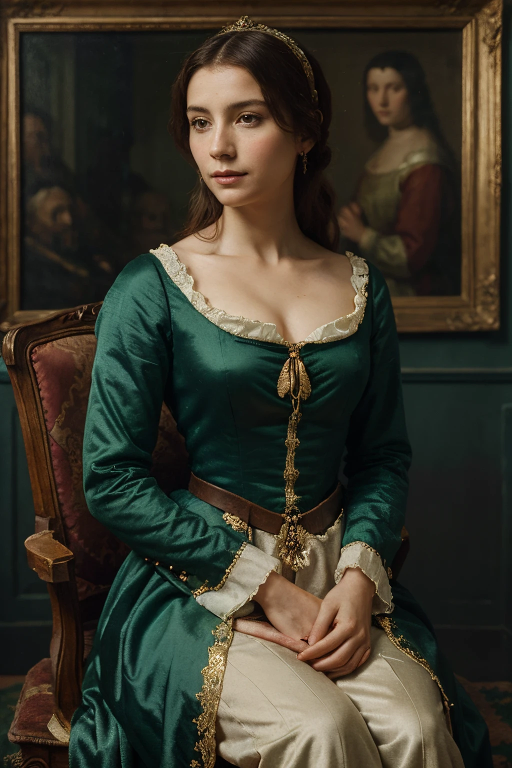 Portrait of a medieval Lady, 16th century oil painting, portuguese noble Woman, Green Dress, portuguese Woman from 16th centuty