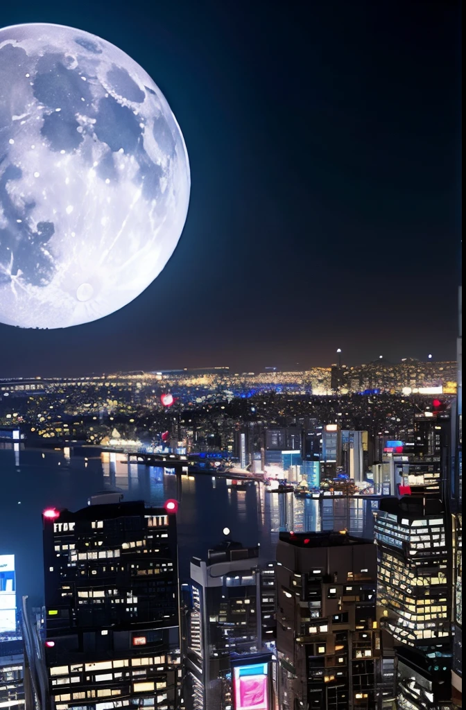 high-detail rialistic photo A dark-haired、bobhair、Japan pretty women、white wedding dress、1looking at the two big moons、futuristic city at midnight、full body seen