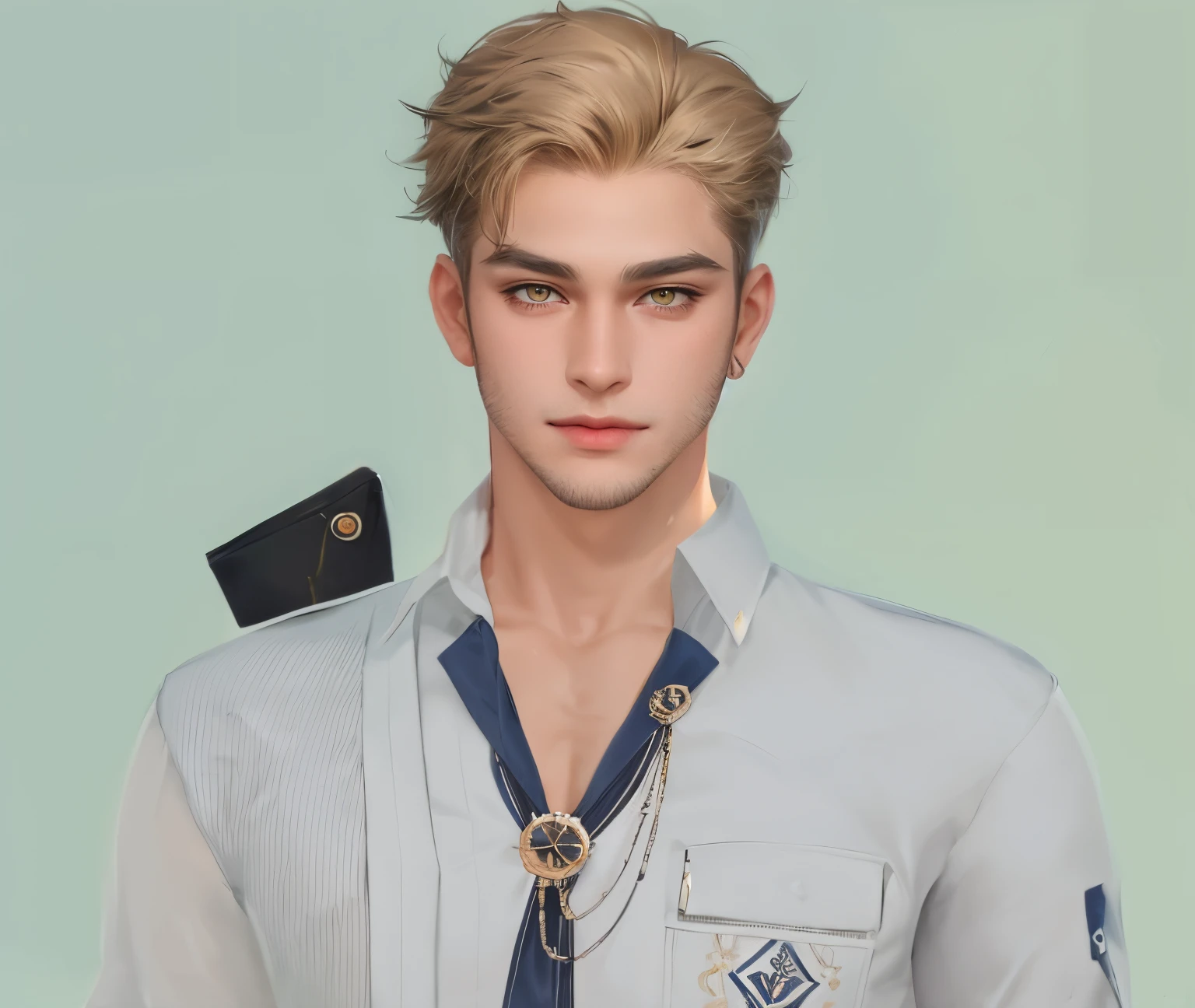 (masterpiece,best quality,ultra_detailed,highres,absurdres) (detailed shadow) (quality light),1 mature male, 35-ish, ((no chest hair)), male focus, solo, short black hair (yellow eyes), (soft beard), simple background, upper body, looking at viewer, parted lips, round eyewear, open black shirt, long sleeves, showing a bit of muscles, smirk smile face.
