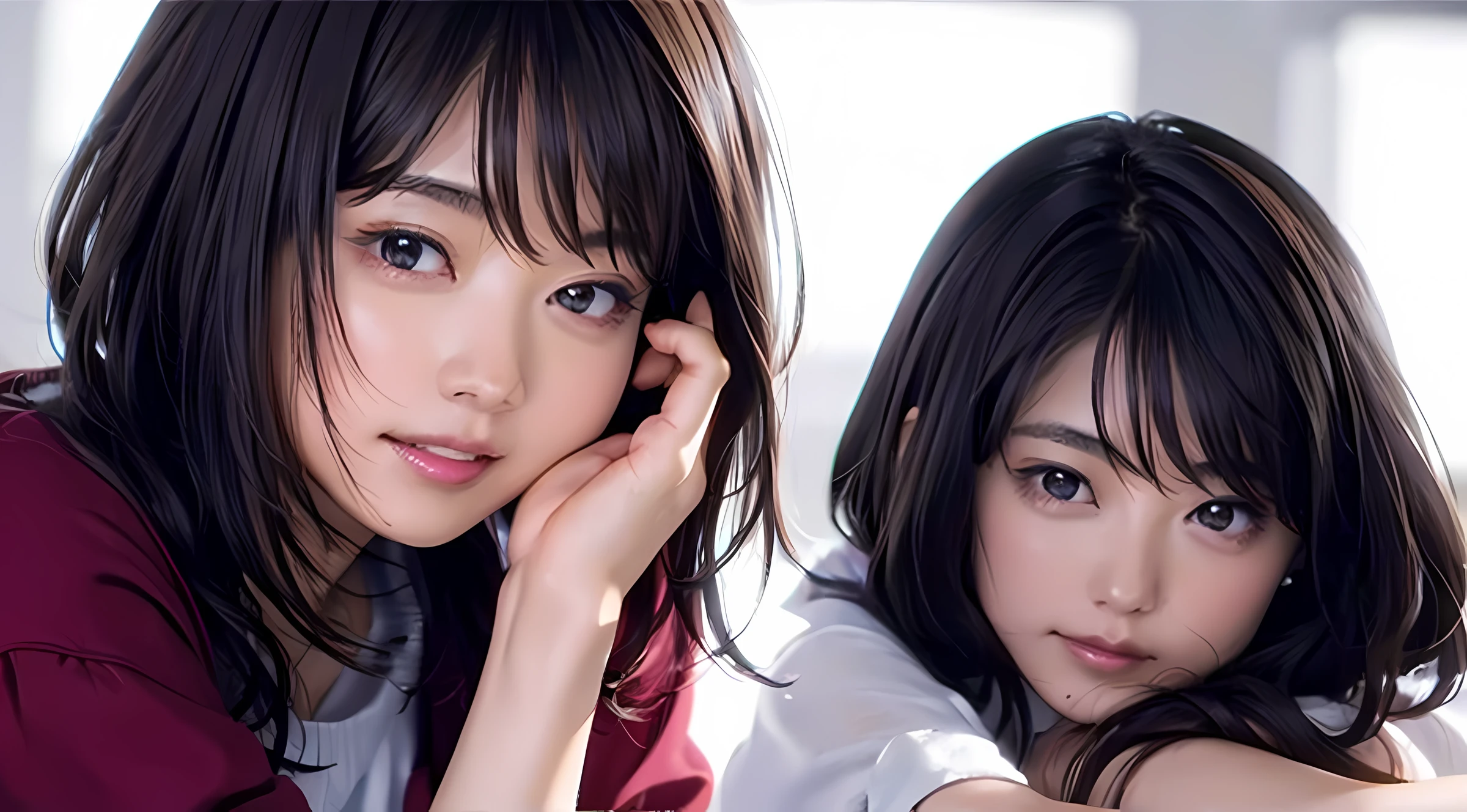 Woman sitting on the floor wearing a bathrobe and towel, sakimichan, Young Pretty Gravure Idol, Young Sensual Gravure Idol, sakimichan hdri, Yasumoto Oka, 奈良美智, Young skinny gravure idol, Japanese Models, Yuka Kazami, Detailed, Cute, Smiling, Detailed eyes, longeyelashes, Beautiful detailed lips, Short haircut, Best Quality:1.2, 8K, hight resolution, masutepiece:1.2, Pantyhose in a vibrant and colorful environment, A delicate and cute high school girl stands as the center of the scene, Unleash pure joy and happiness. with her infectious laugh, she attracts everyone's attention, Captivate the viewer with its enchanting beauty. her long and glossy eyelashes, emphasizes her deep and expressive gaze, a person々draw her into her charming presence. The girl's lips are very delicately drawn, in perfect shape, Painted in a subtle shade of glossy pink。. Their plump and attractive appearance, create an attractive charm. She proudly shows off her short haircut, It delicately frames her face, Her youth々Emphasizes your beautiful facial features. The precision and neatness of her hairstyle、emphasizes her confident and independent nature, People around you々arouse admiration from. To ensure the best image quality, Artwork is created with great attention to detail, A masterpiece that shows the artist's dedication and skill, Brings a visually appealing and immersive experience. Girl's attire includes pantyhose, It enhances her youthful and innocent charm, Add more elegance to her appearance. This artwork is, Designed to evoke feelings of joy and warmth, Capturing the essence of youth and innocence