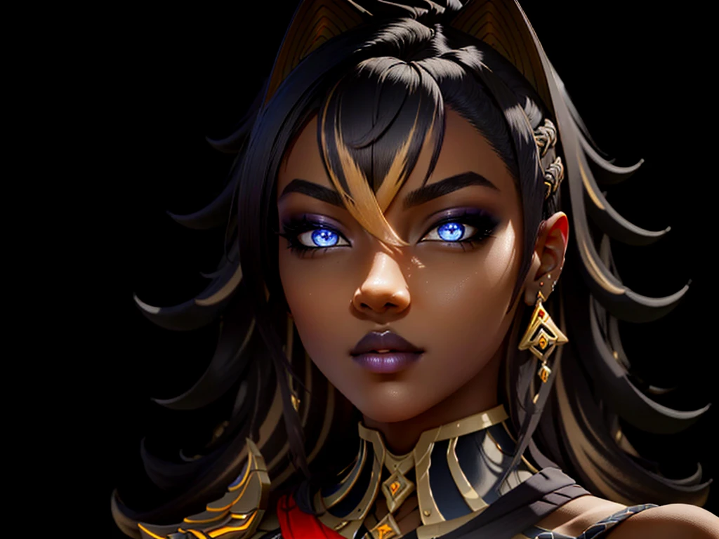 exteriors, Extremely detailed, Details, Masterpiece, ((illustartion)), 4k, 8K, hiquality, hight resolution, illumination, Cinematic, Award-winning, 1girl, ah high, Dehya, hairlong, cat ears ((dark skinned female)), Jewelry, blue eyes, black hair, punching,Curvy, Dehya \(Genshin Impact\),huge weapon, FantasyStyle_Burple, PunkAI