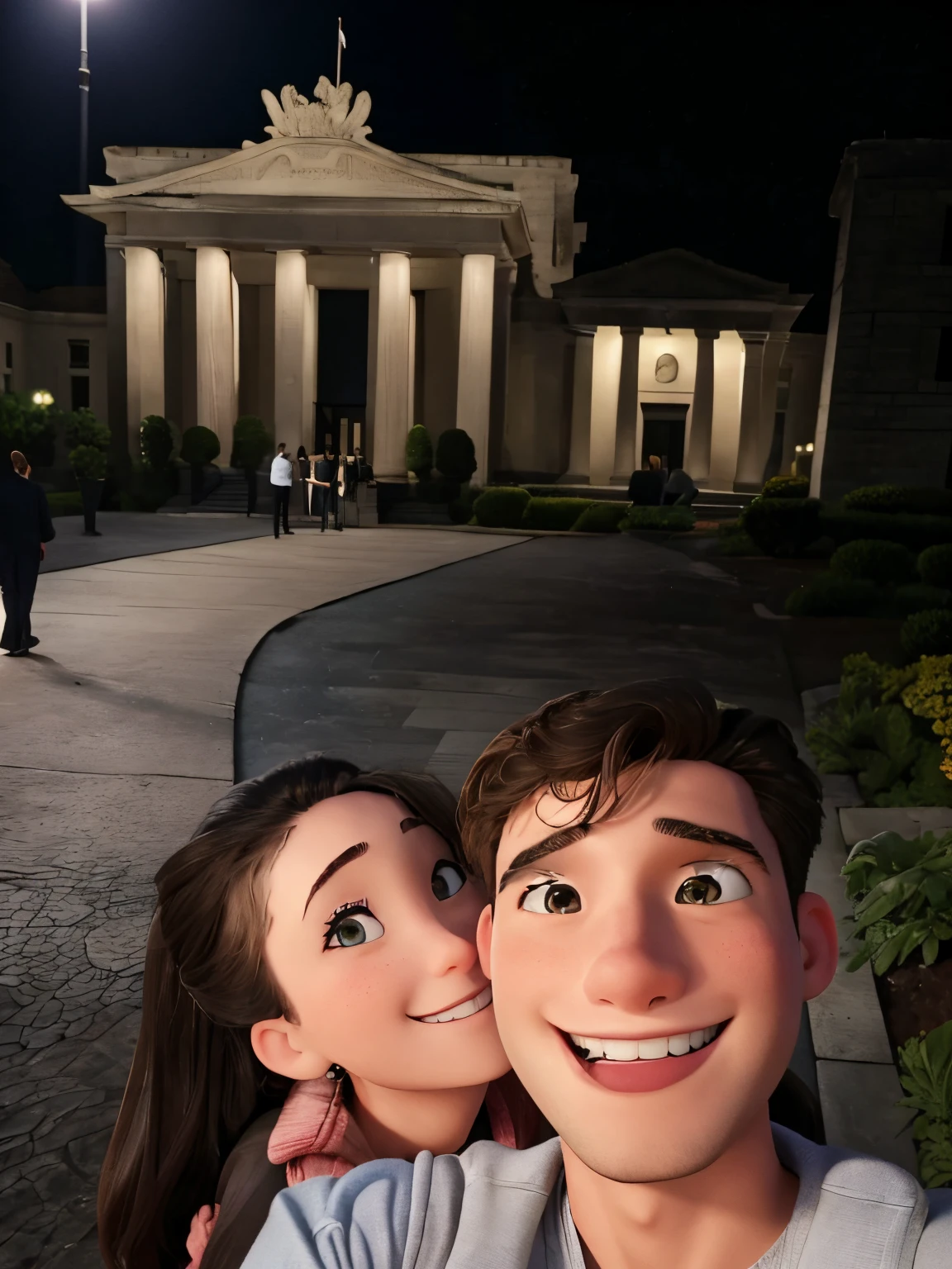 A men and women taking selfie together, smiling to the camera, colour picture