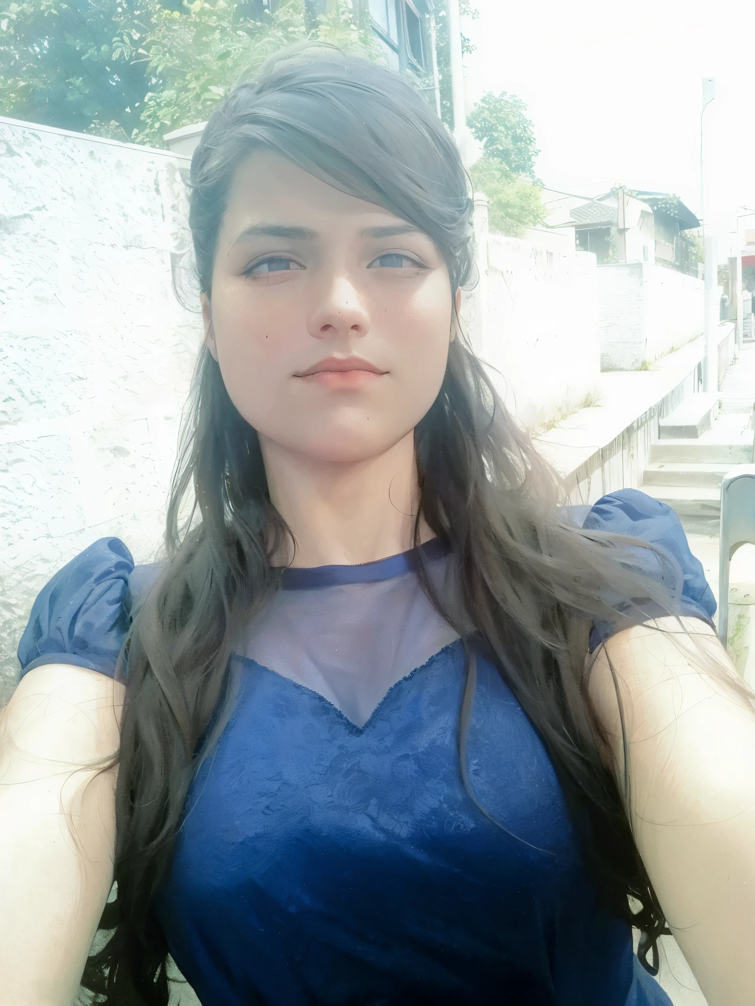 best quality, intricate details, chromatic aberration, 1girl, long hair, black hair, messy hair, red highlights, hair over one eye, red eyes, sharp eyes, choker,, , armbinder, arms behind back, bound arms,