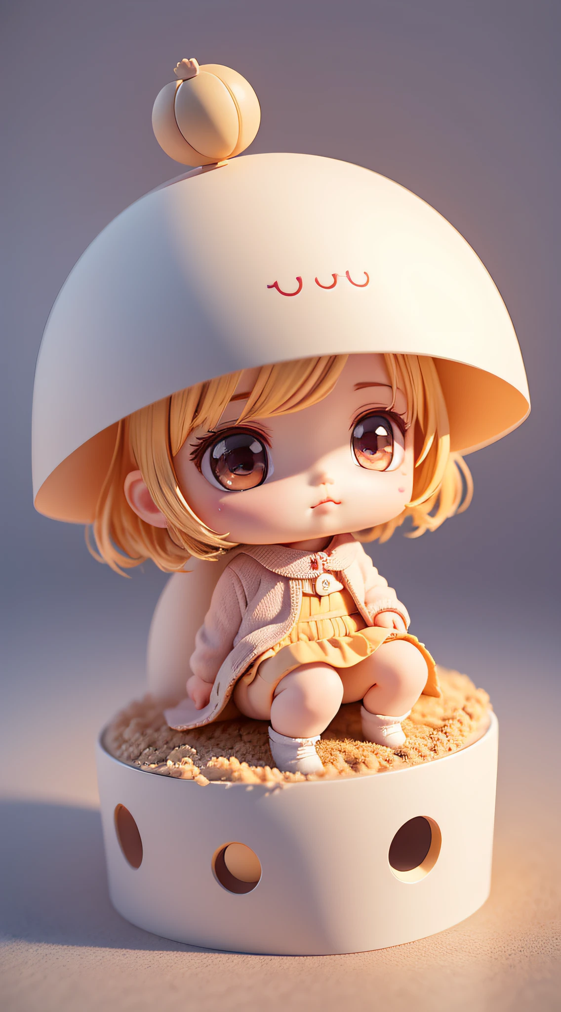 Best quality), (the ground), Charming anime round face cute , (chibi 3d): 1.3, (A detailed face:1.2), (Sitting position:1.1), Randomly selected solid color background