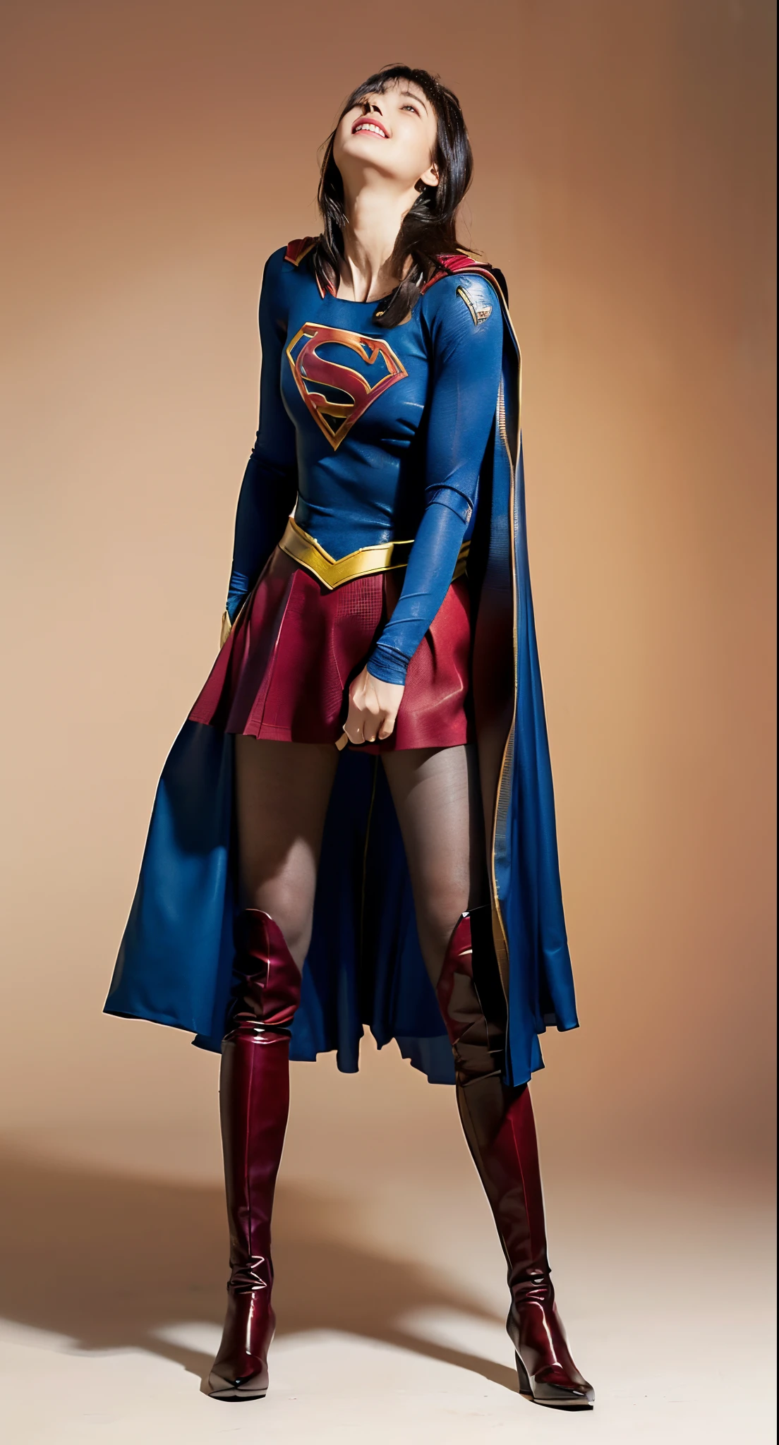 defeated、Painful look、Pained look、tricky、Suffering、Eyes closed、Asian Beautiful Girl、Painful look、(((Wear black tights on your beautiful legs.)))、(((beauty legs)))、(((facial expression of smile)))、((((Make the most of the original image)))、(((Supergirl Costume)))、(((a short bob、beautiful hairl)))、(((Suffering)))、(((Feet must necessarily be worn with black tights)))、(((You need to wear red boots)))、((Top image quality、8K))、((top-quality、8K、masterpiece:1.3))、(((Keep your background simple)))、Crisp focus:1.2、Beautiful woman with perfect body shape:1.4、Slender Abs:1.2、a wet body:1.5、Highly detailed facial and skin texture、8K、beauty legs