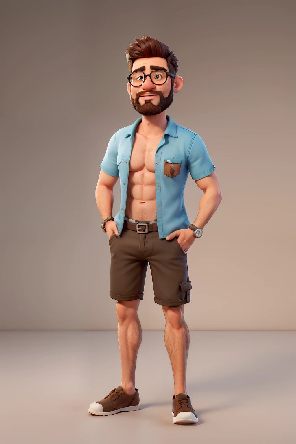 Rapaz de 21 anos de idade,bem magro e Alto, cabelo cortado bem baixinho, de barba e bigode, de camisa e shorts preto, corrente de prata e brinco de argola na orelha esquerda, sentado em uma cadeira mexendo no celular
