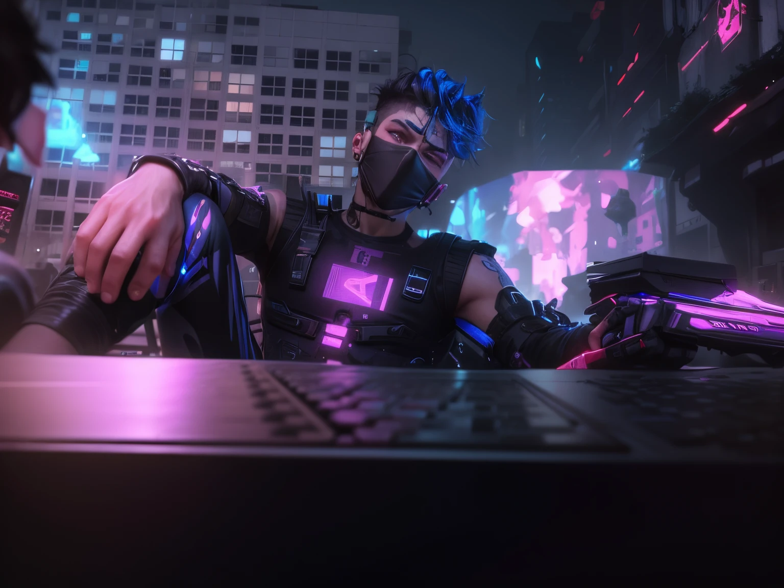 Change background cyberpunk handsome boy, realistic, face, 8k, ultra realistic,