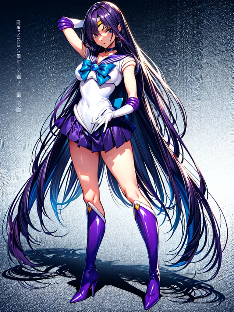 1girl in, ( (digital) ( ), medium breasts, (Sailor Moon Costumes)) , Best Quality, 、Hypnorola
Eyes in the sky、1girl in,Emotionless facial expressions,,(Very long straight hair:1.4)、Purple hair、Purple Absolute Short Mini Skirt、purple sailor collar、elbowgloves、high-heels、Rape Eye、Detailed inside of the base