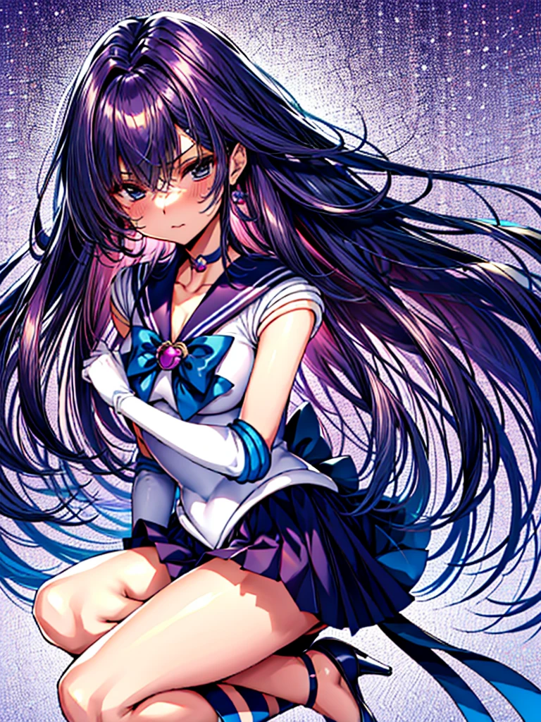 1girl in, ( (digital) ( ), medium breasts, (Sailor Moon Costumes)) , Best Quality, 、Hypnorola
Eyes in the sky、1girl in,Emotionless facial expressions,,(Very long straight hair:1.4)、Purple hair、Purple Absolute Short Mini Skirt、purple sailor collar、elbowgloves、high-heels、Rape Eye、Detailed inside of the base