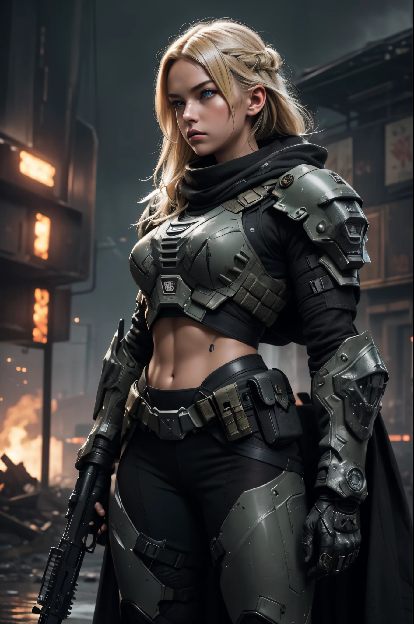 ,full body close up, open legs pose, wearing wastelander leather armor, (influencer,cuerpo atlético y en forma,manos perfectas,manos detalladas,ojos perfectos,ojos detallados,coqueto,sexy,Realista,hdr,HD,dinámica,Retrato,photoRealista,colores ricos y vibrantes,iluminación suave) wasteland landscape background, atomic explossions, fire, smoke, dust, postapocalyptic theme, high details, bizarre machines, rusty machines, rusty buildings,