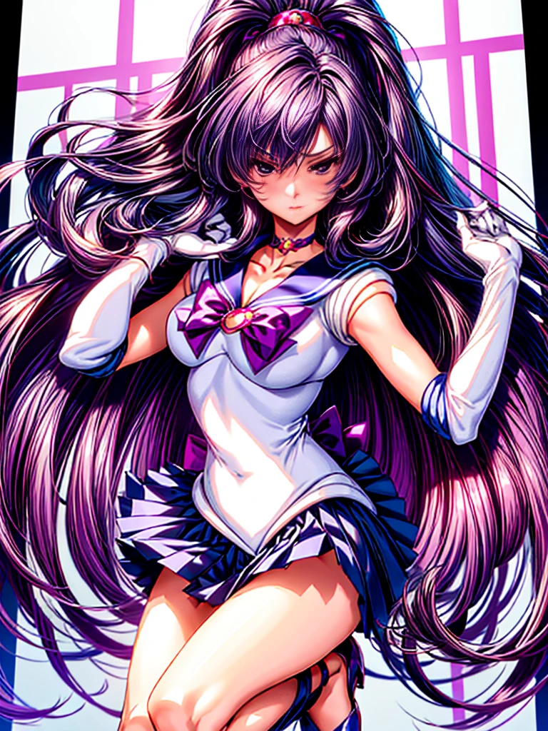 1girl in, ( (digital) ( ), medium breasts, (Sailor Moon Costumes)) , Best Quality, 、Hypnorola
Eyes in the sky、1girl in,Emotionless facial expressions,,(Very long straight hair:1.4)、Purple hair、Purple Absolute Short Mini Skirt、purple sailor collar、elbowgloves、high-heels、Rape Eye、(Detailed interior of the base:1.4)