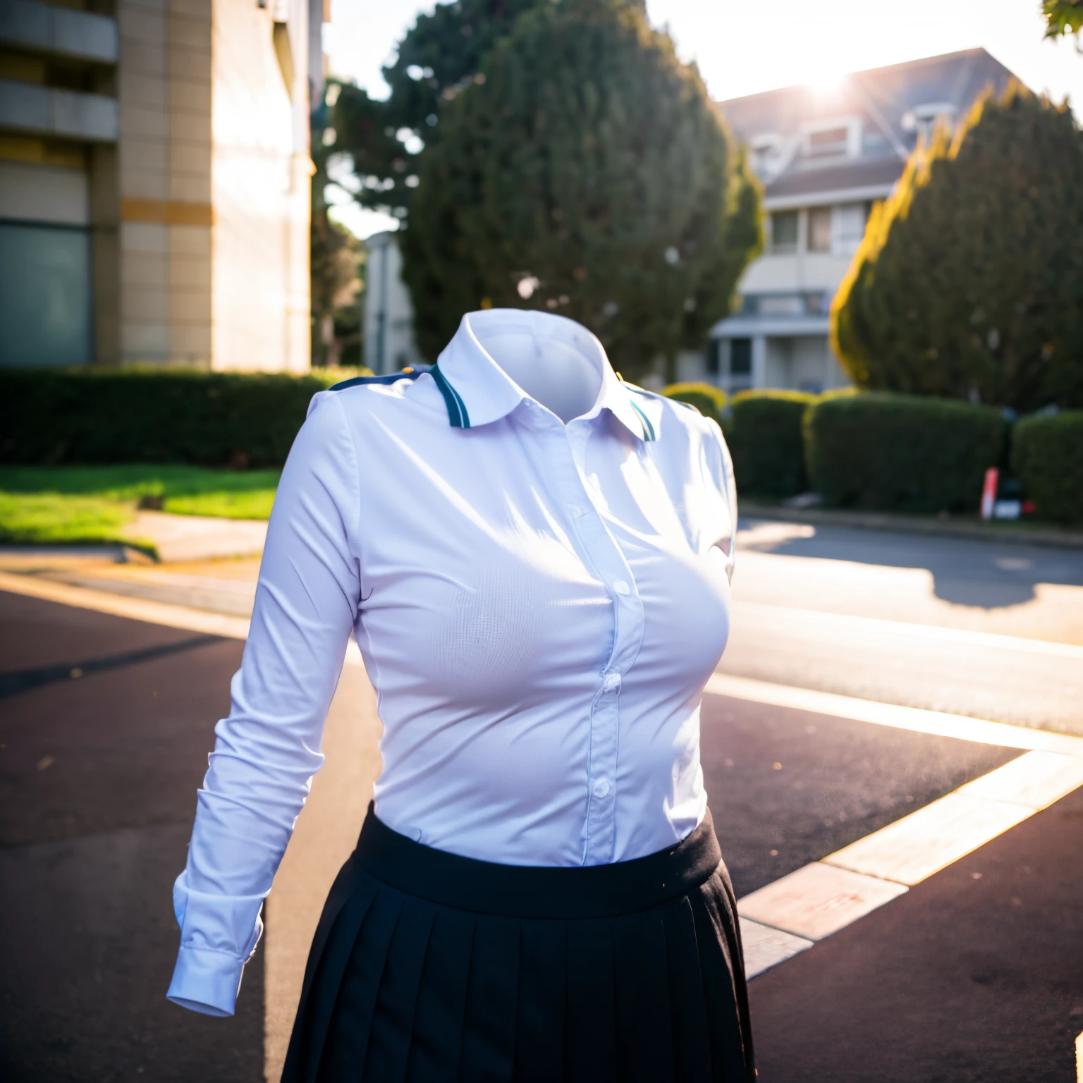 chubby, fat, polo shirt, school uniform, classroom, (Seductive pose), (invisible:1.5, no humans:1.5, headless:1.5, faceless:1.5), (cute big breasts), (close-up shot of breasts), (8k, RAW photo, best quality, masterpiece:1.2), (realistic, photo-realistic:1.37), photon mapping, radiosity, ((Hasselblad photography)), physically-based rendering