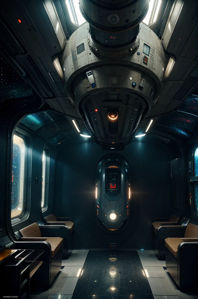 A space train rushes through the space between galaxies and planets, Futuristic Train, lots of intricate details, the train looks like a spaceship, spaceship looks like a train, Masterpiece, Fantastic, hyper-detailed