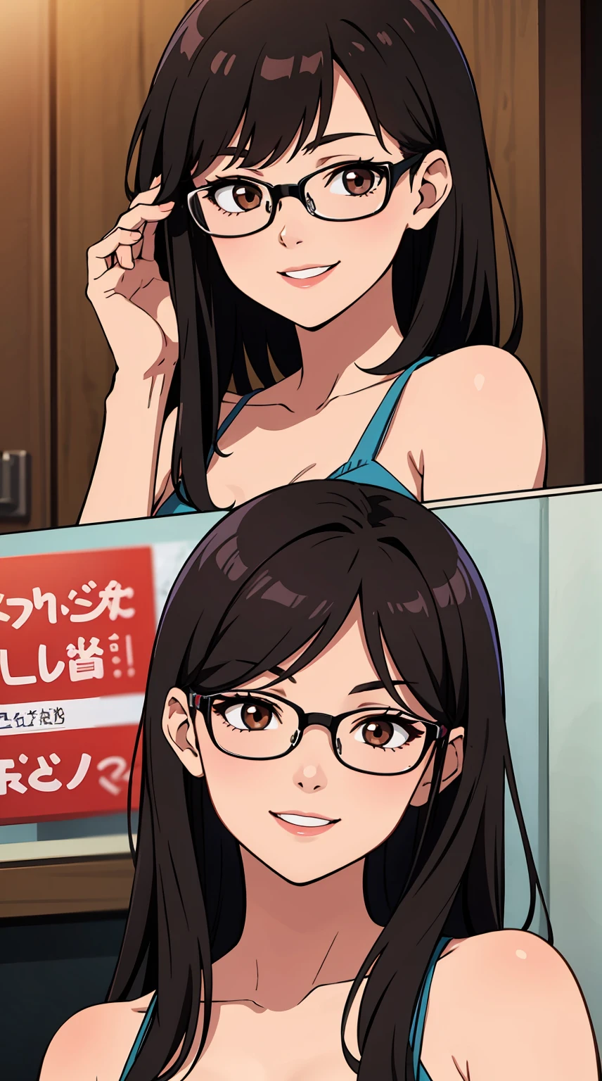 Sawako Yamanaka, Sawako Yamanaka, (Brown eyes:1.5), Brown hair, Glasses, Long hair,
Blake Bikini,
BREAK looking at viewer,
Break indoors, Pool,
BREAK (masutepiece:1.2), Best Quality, High resolution, Unity 8k壁纸, (Illustration:0.8), (Beautiful detailed eyes:1.6), extra detailed face, Perfect Lighting, extremely details CG, (Perfect hands, Perfect Anatomy),