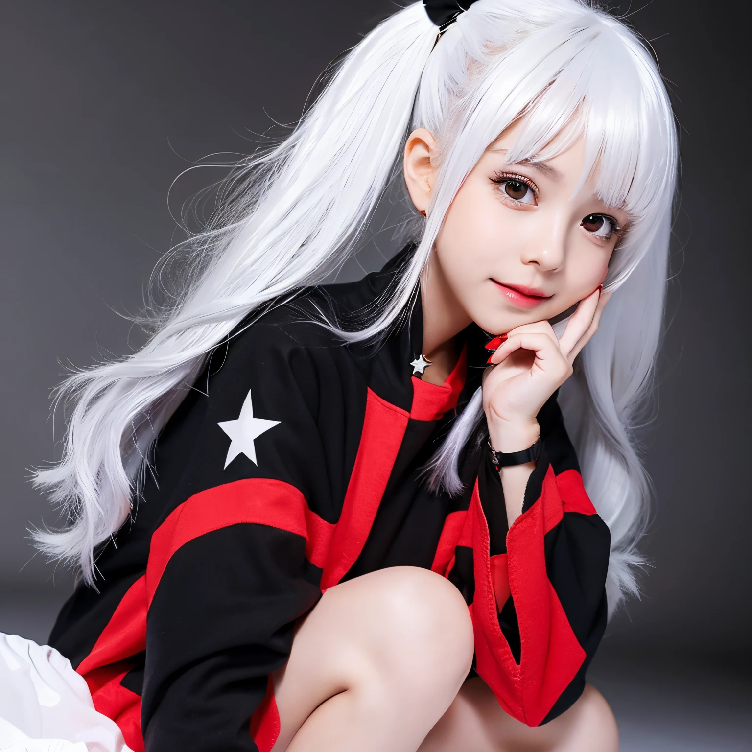 girl with Black Star Red and White white hair cute little